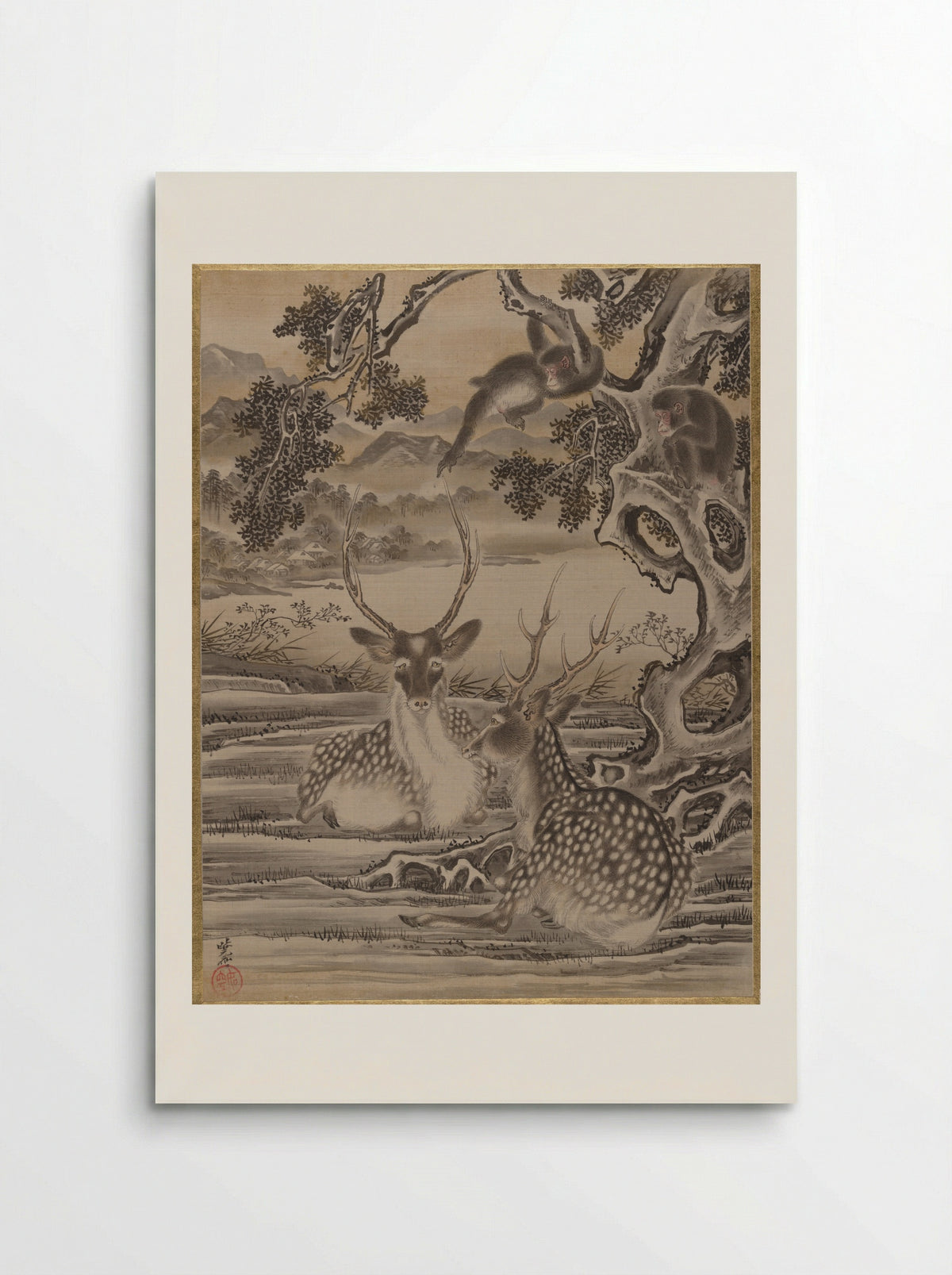 Deer and Monkeys - Kawanabe Kyōsai - Poster