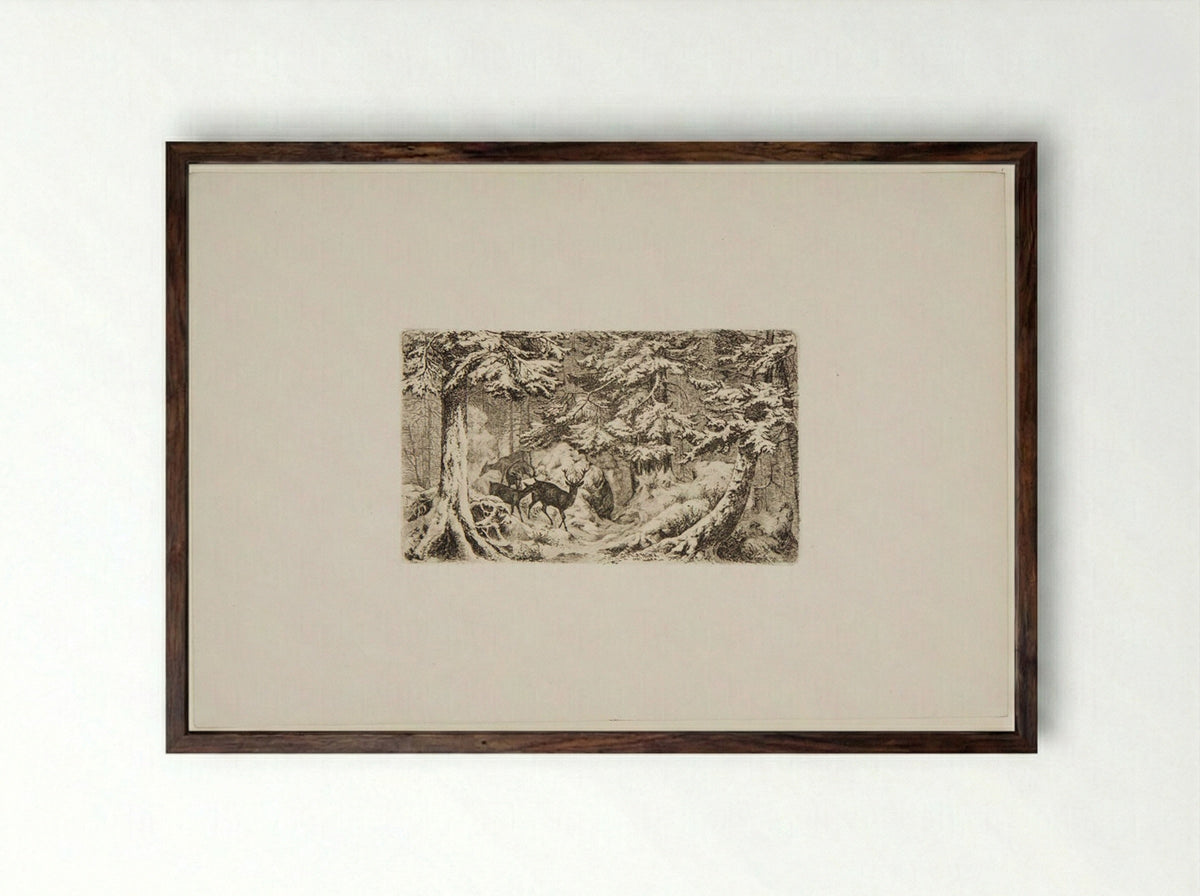 Deer in a Forest - Friedrich Anton Wolff - Framed Print Dark Wood