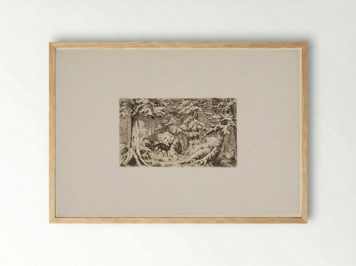 Deer in a Forest - Friedrich Anton Wolff - Framed Print Wood