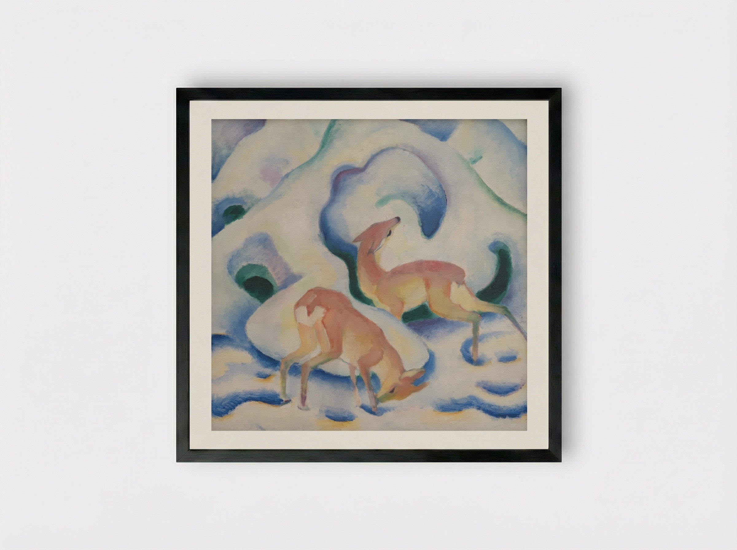 Deer in the Snow - Franz Marc - Framed Print Black