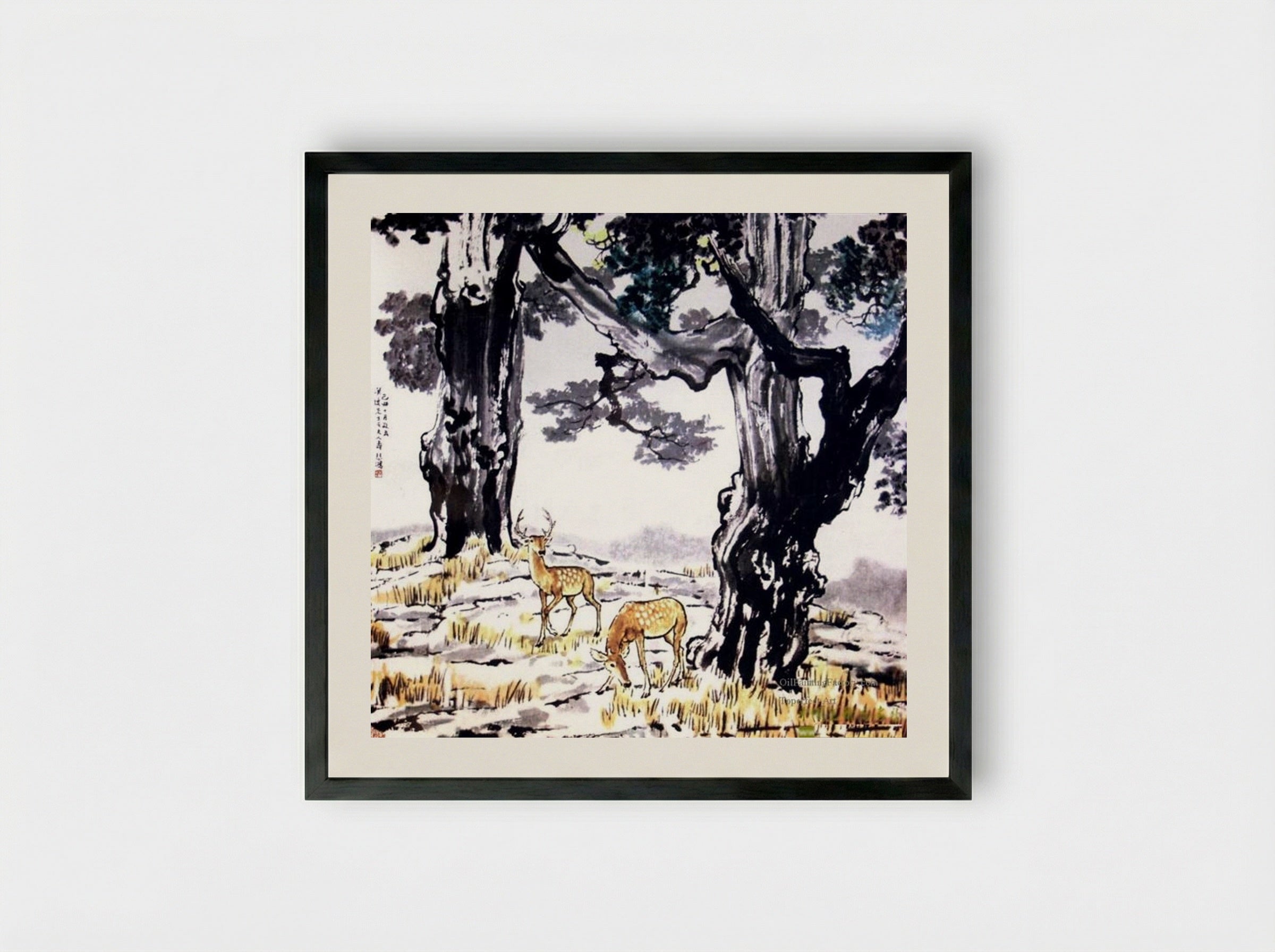 Deer - Xu Beihong - Framed Print Black