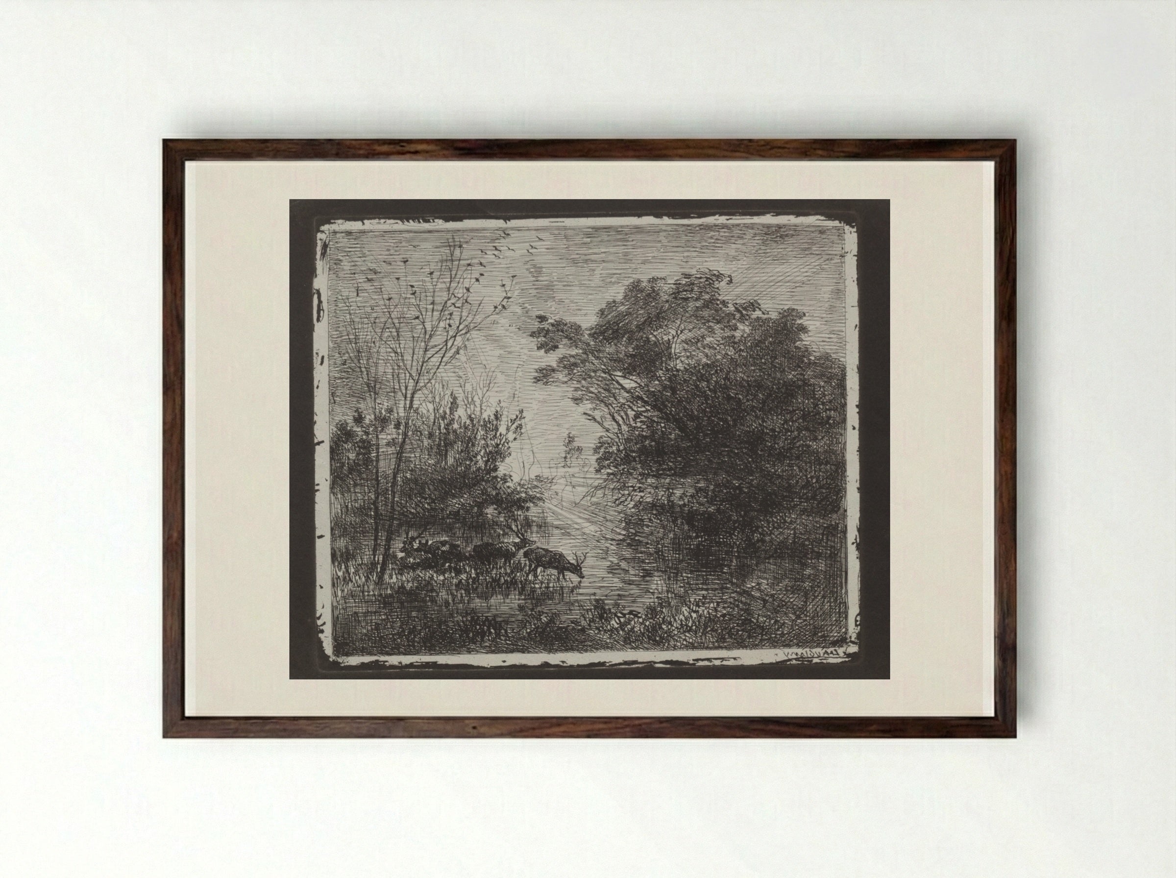 Deer - Charles-François Daubigny - Framed Print Dark Wood
