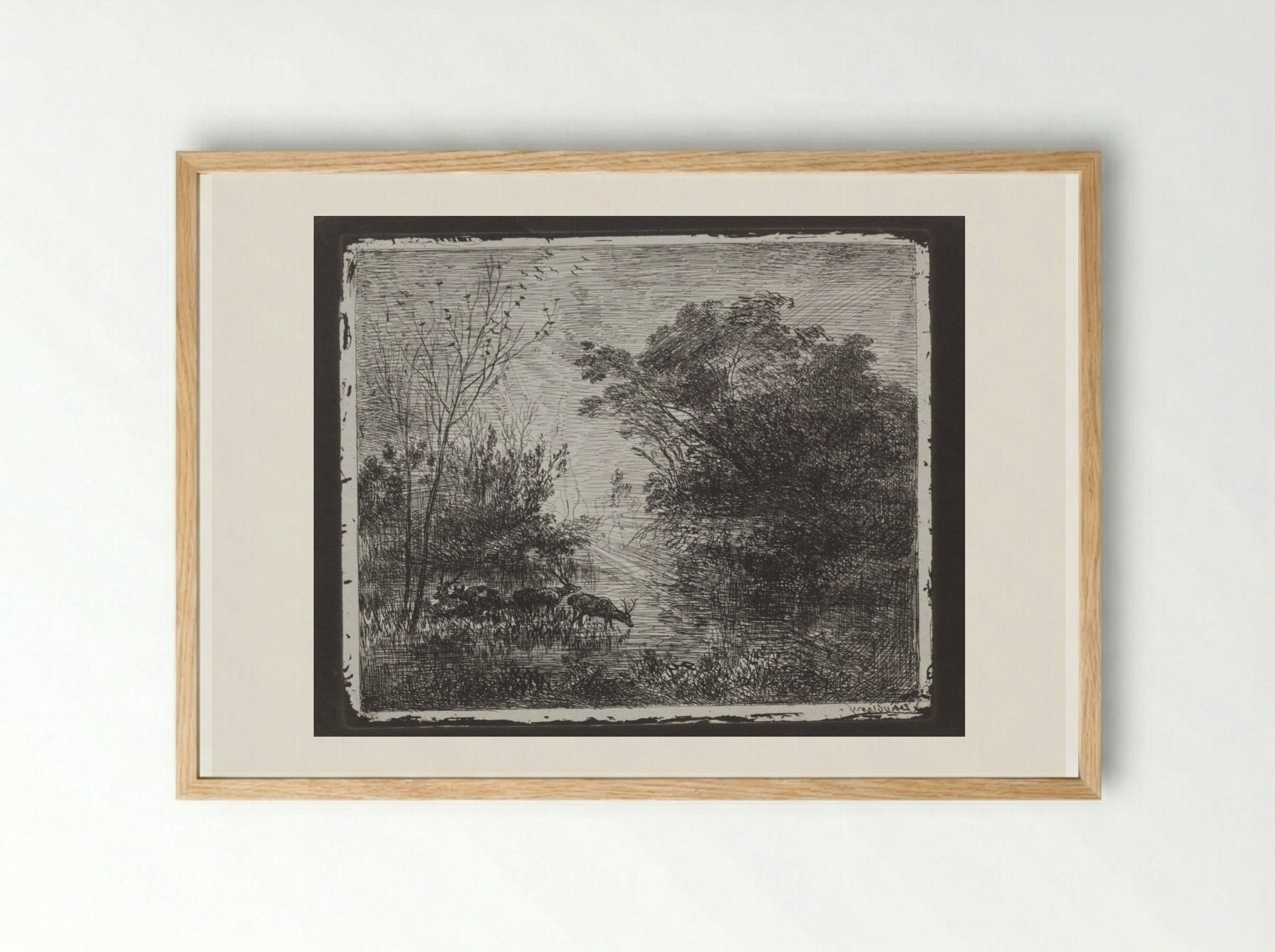 Deer - Charles-François Daubigny - Framed Print Wood