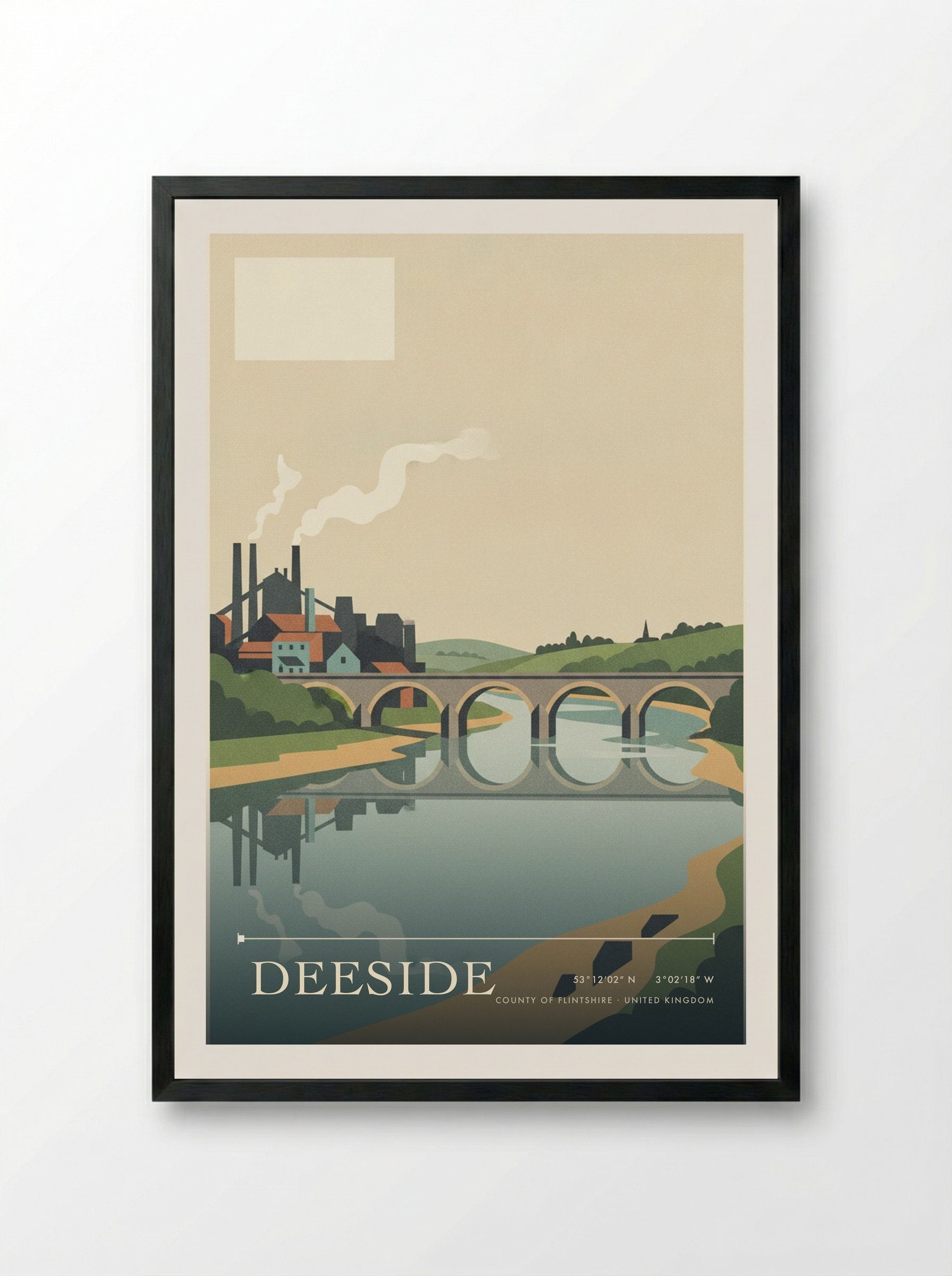 Deeside County of Flintshire United Kingdom Travel Poster - Framed Print Black