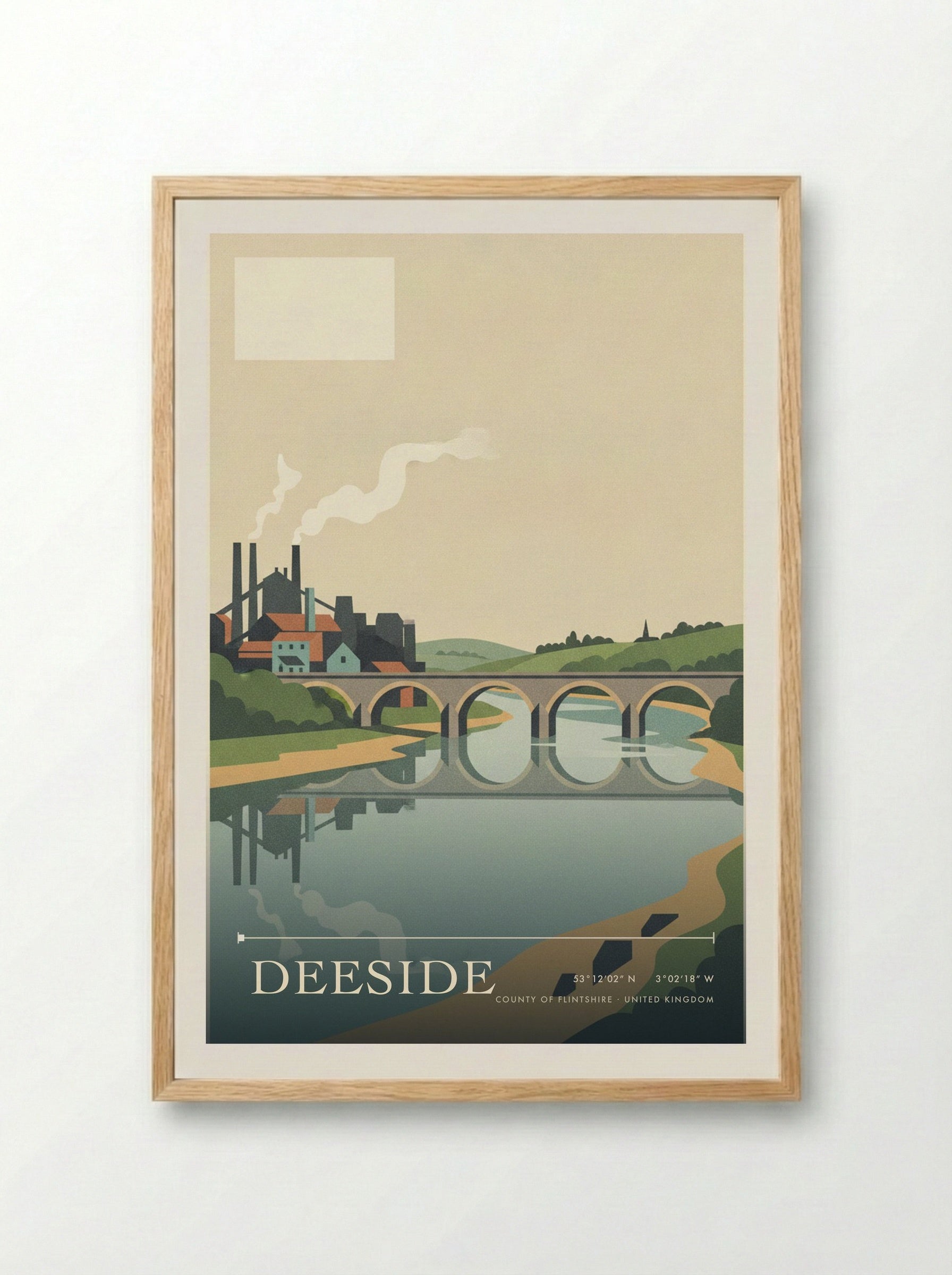 Deeside County of Flintshire United Kingdom Travel Poster - Framed Print Wood