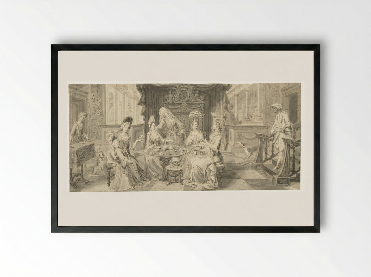 Deftig gezelschap in een salon rond de theetafel - Philip Tidemann - Framed Print Black