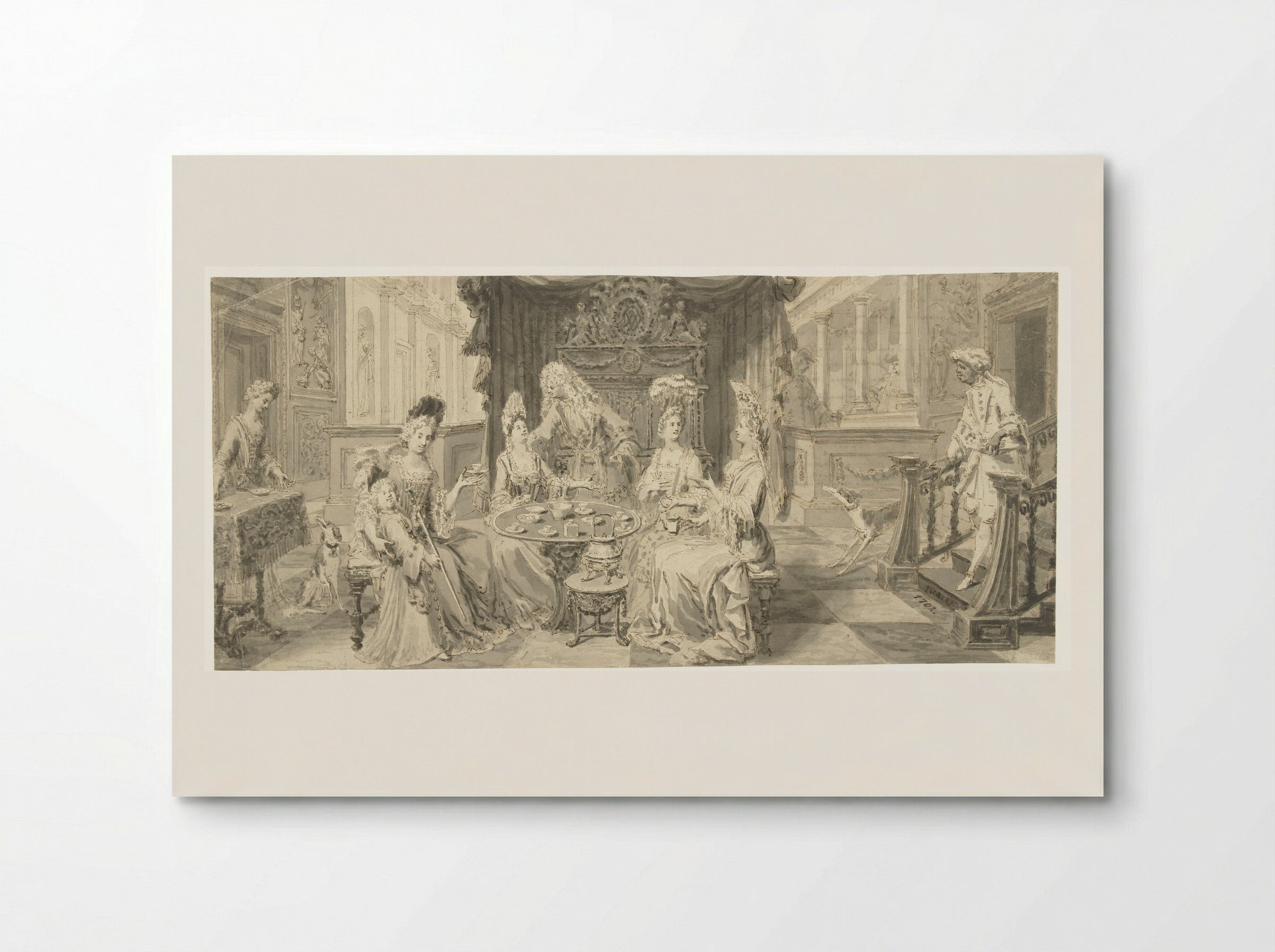 Deftig gezelschap in een salon rond de theetafel - Philip Tidemann - Poster
