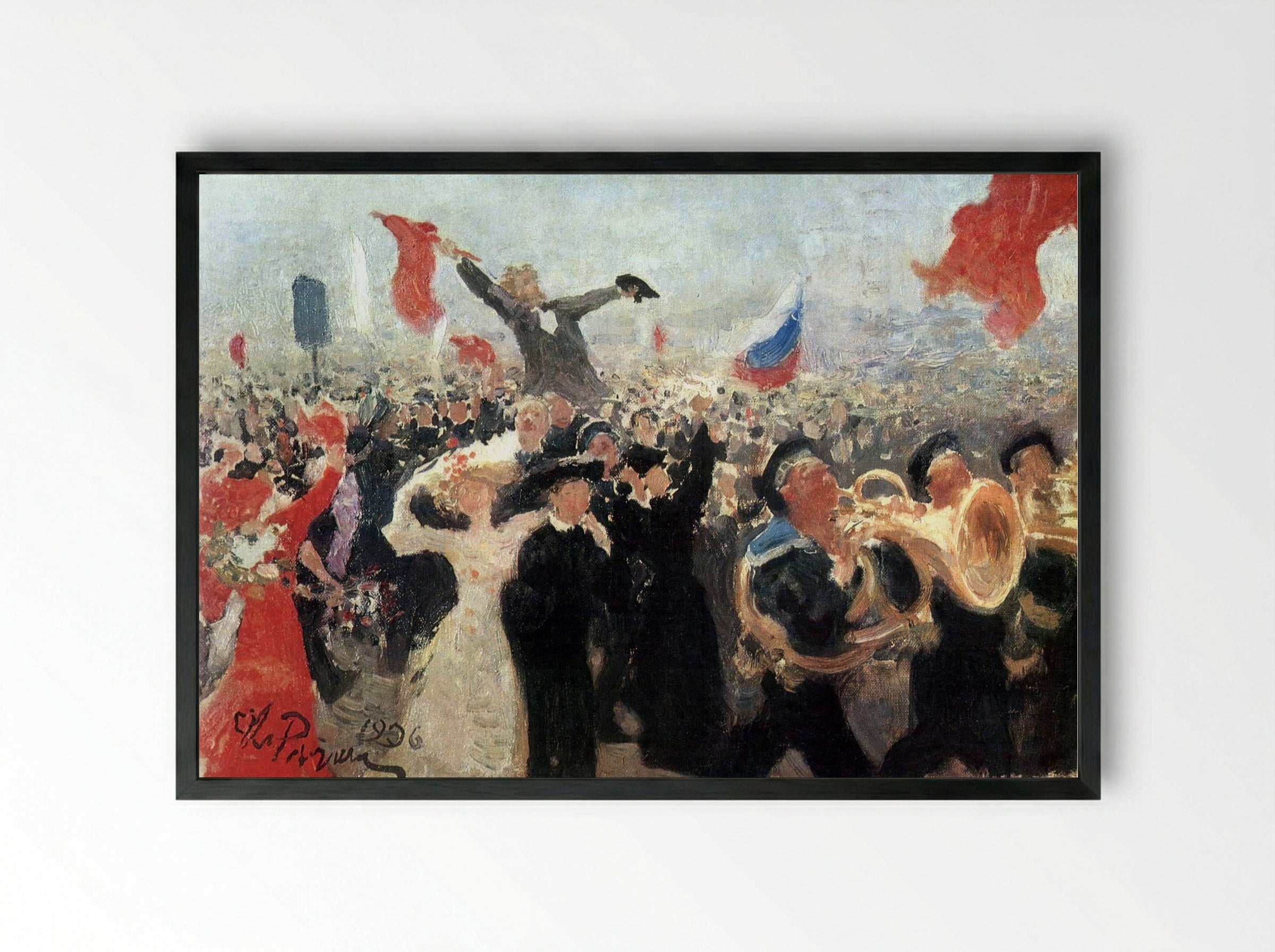 Demonstration on October 17, 1905 (Sketch) - Ilya Repin - Framed Print Black