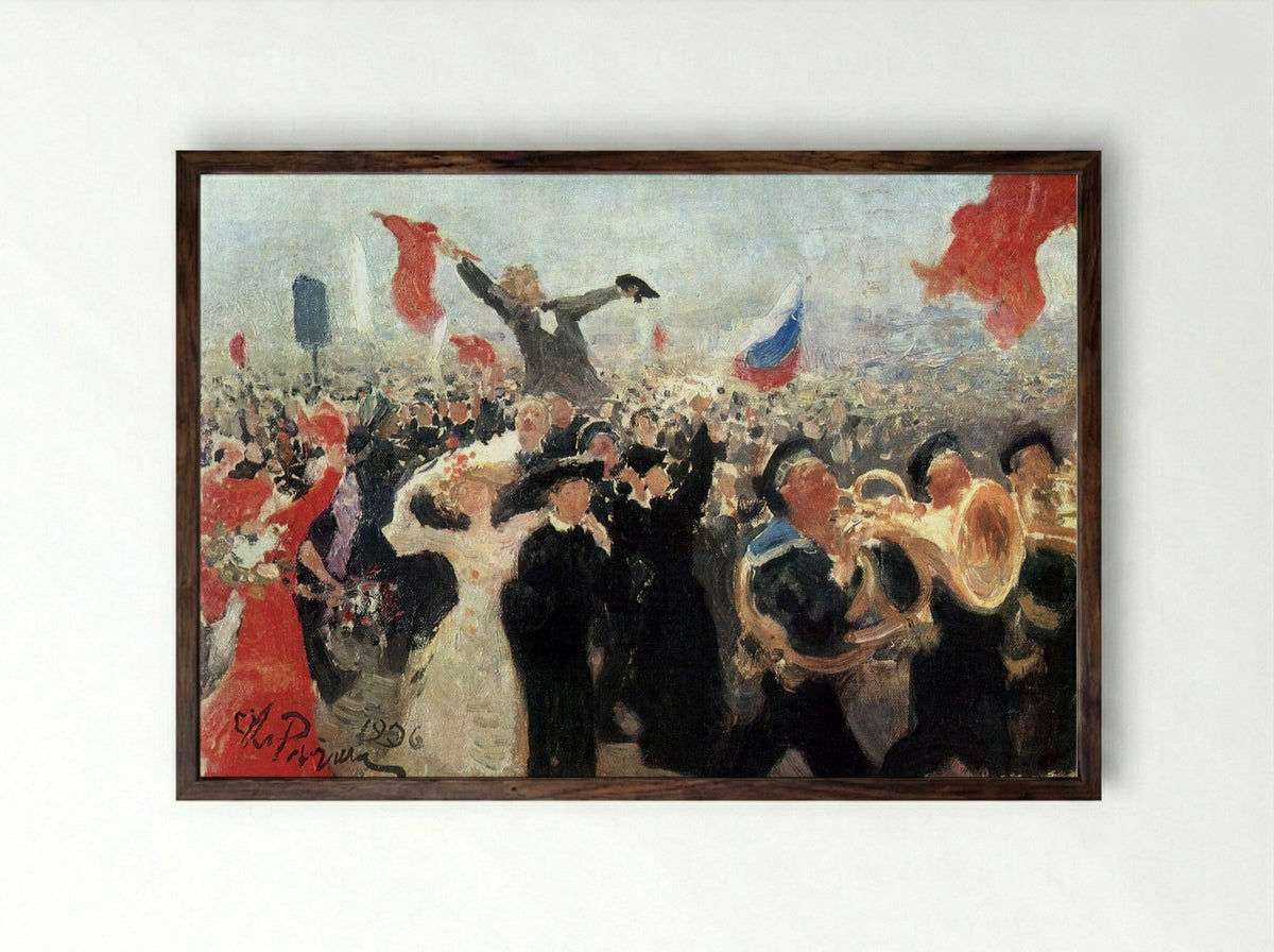 Demonstration on October 17, 1905 (Sketch) - Ilya Repin - Framed Print Dark Wood