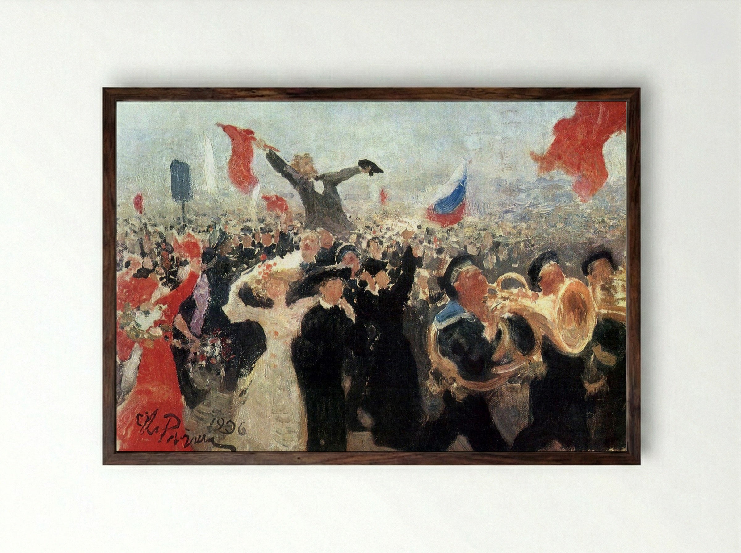 Demonstration on October 17, 1905 (Sketch) - Ilya Repin - Framed Print Dark Wood