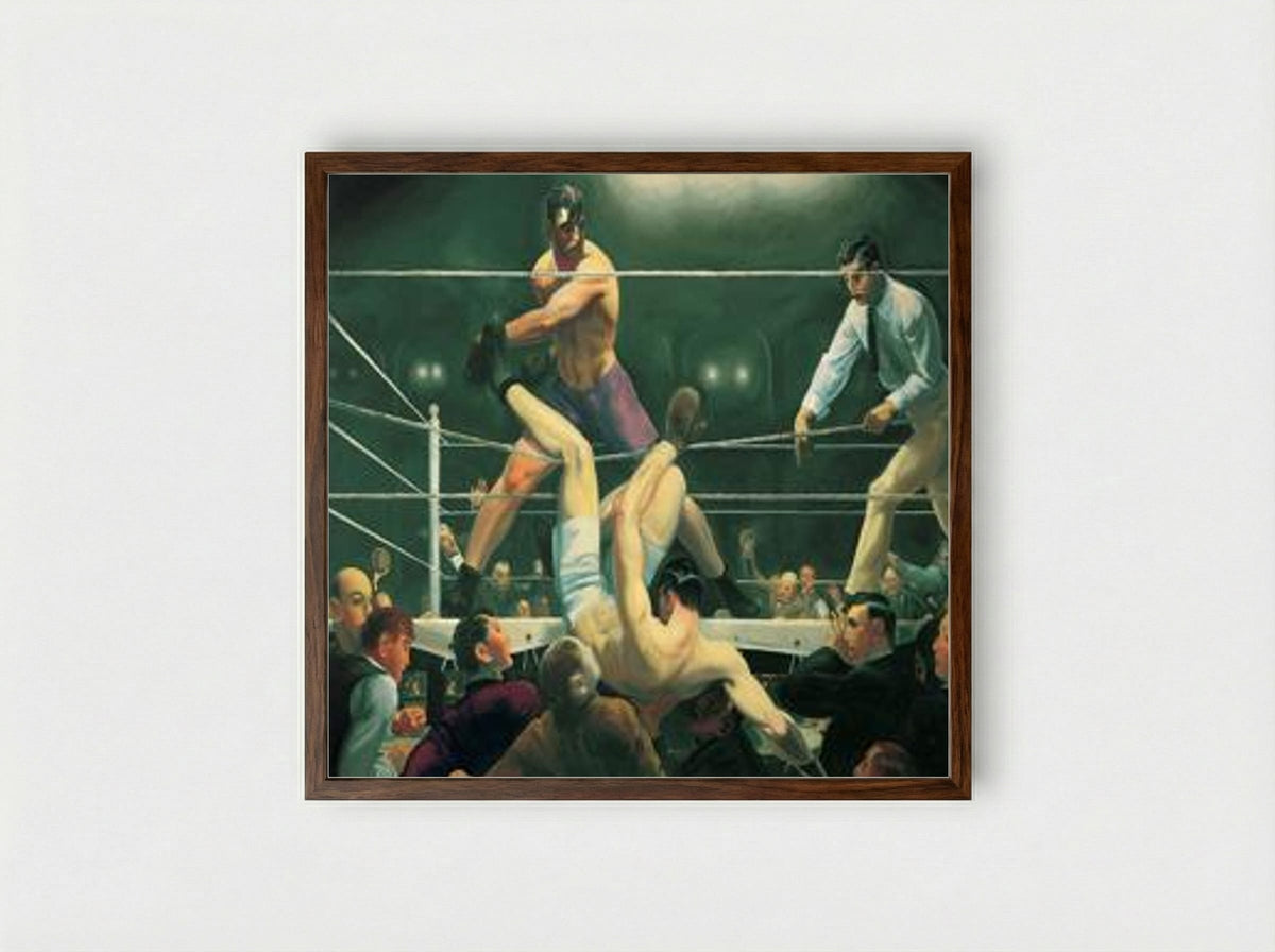 Dempsey and Firpo - George Bellows - Framed Print Dark Wood