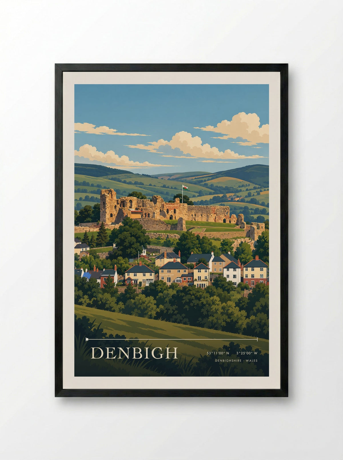 Denbigh, Denbighshire | Travel Poster - Framed Print Black