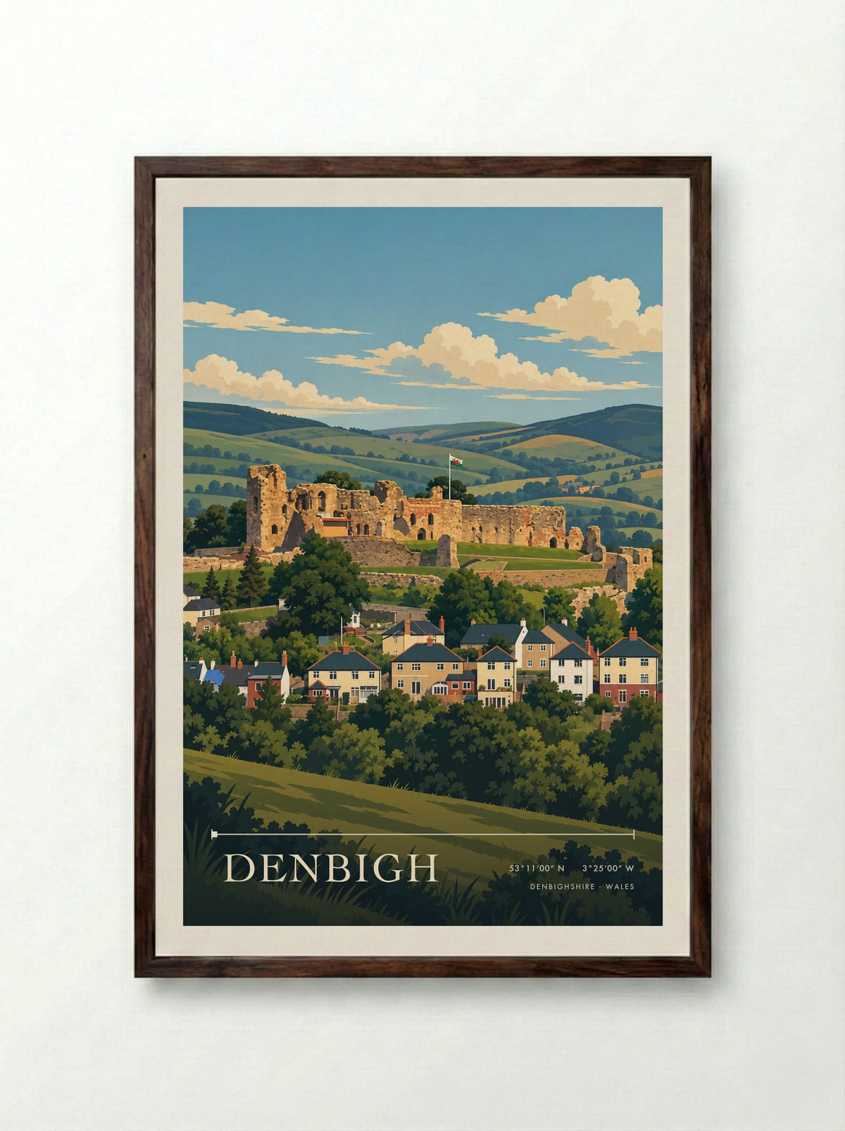 Denbigh, Denbighshire | Travel Poster - Framed Print Dark Wood