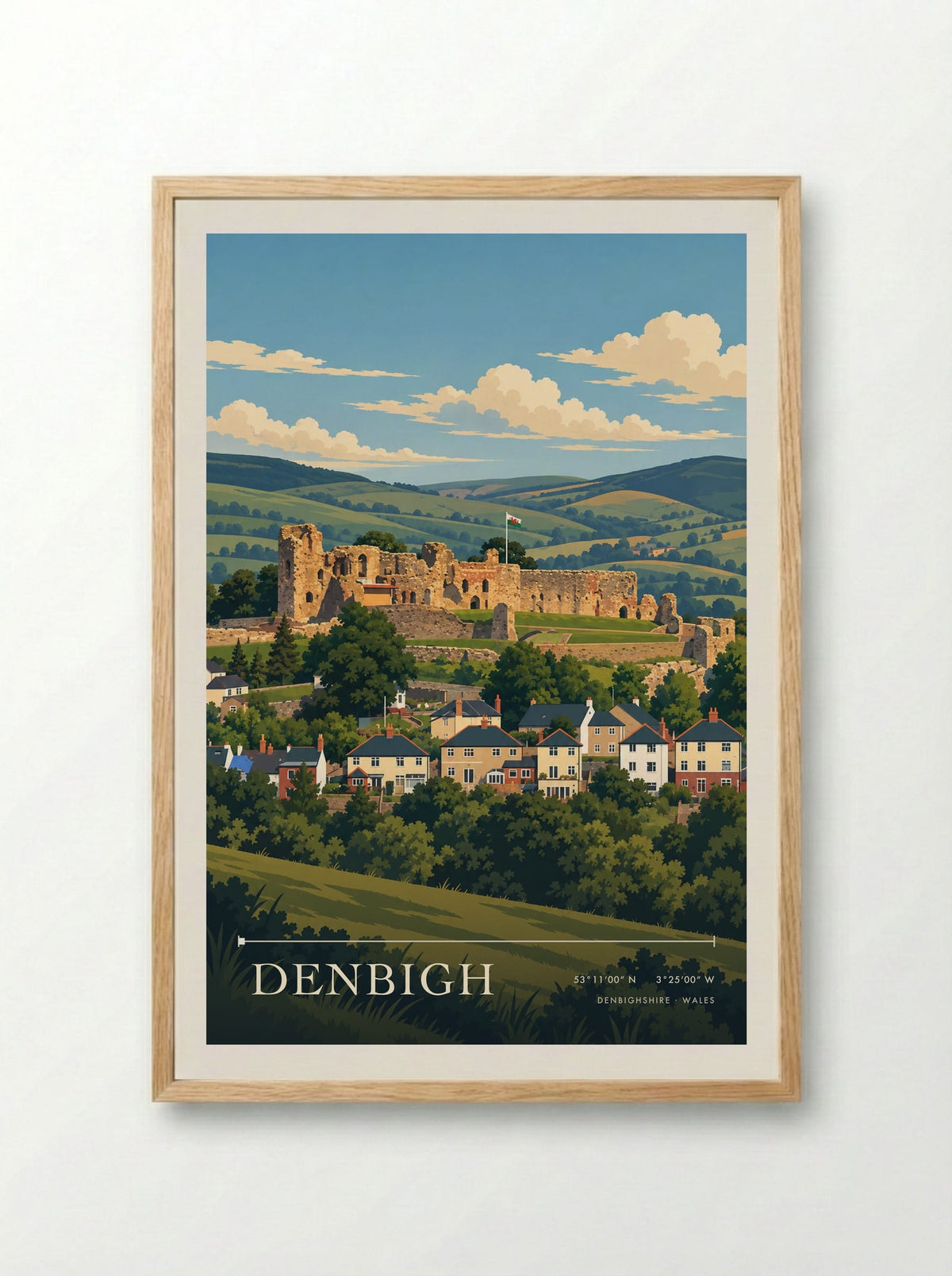 Denbigh, Denbighshire | Travel Poster - Framed Print Wood