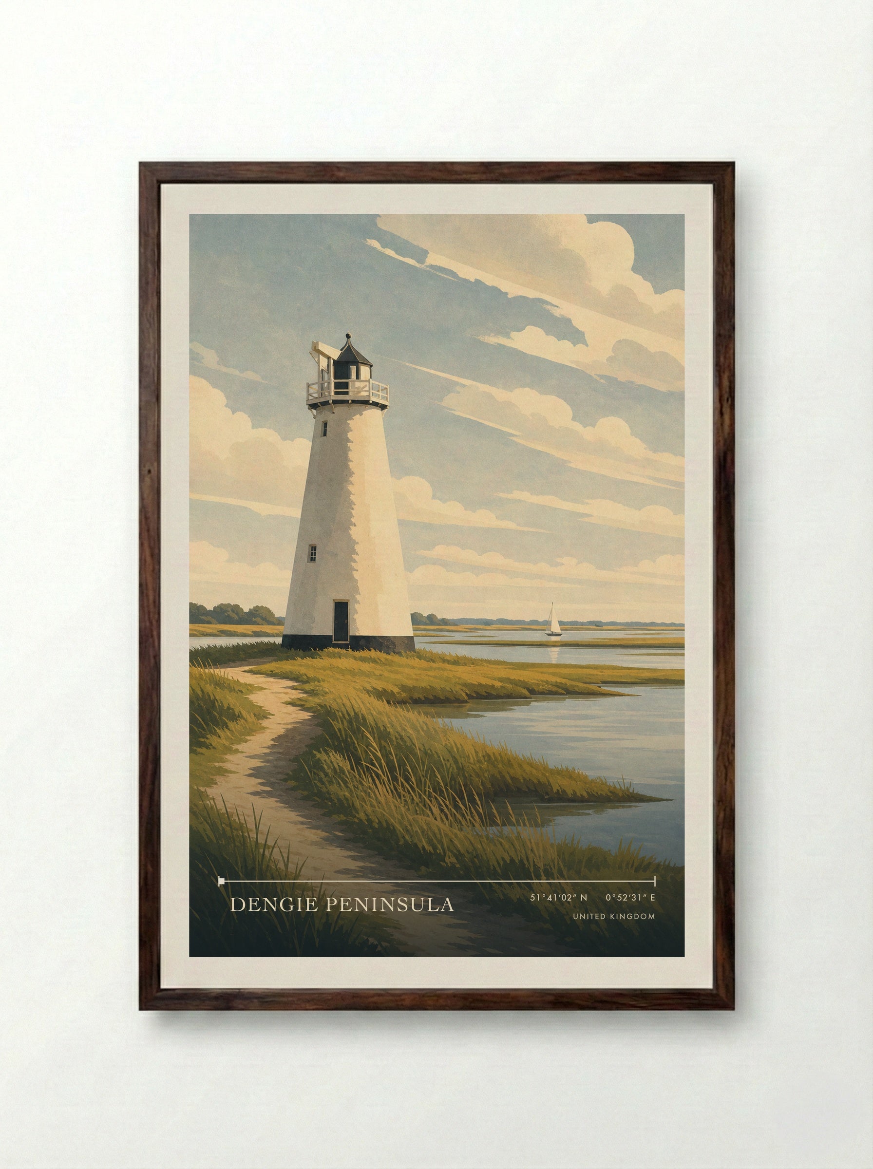 Dengie Peninsula United Kingdom Travel Poster - Framed Print Dark Wood