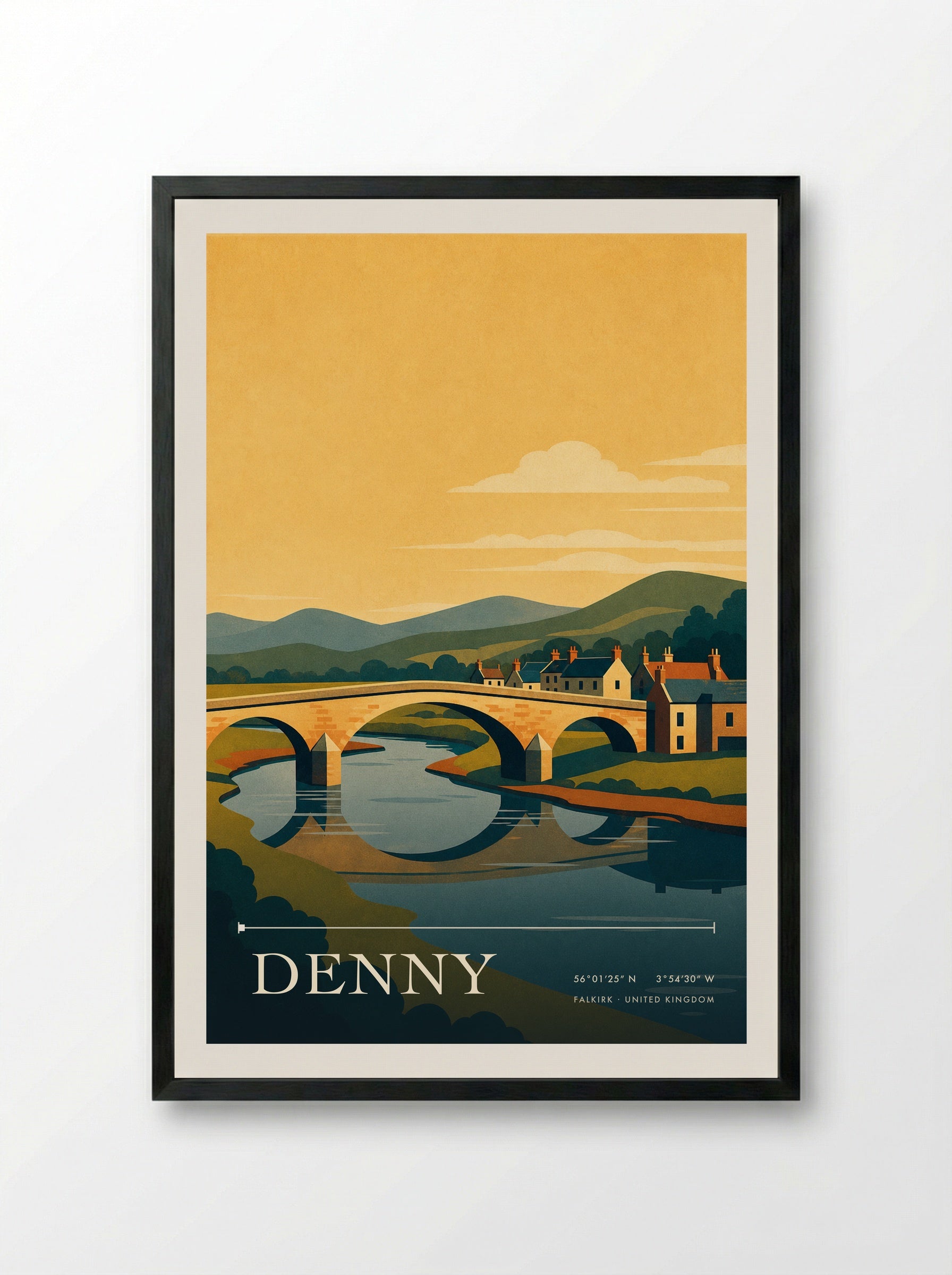 Denny Falkirk United Kingdom Travel Poster - Framed Print Black