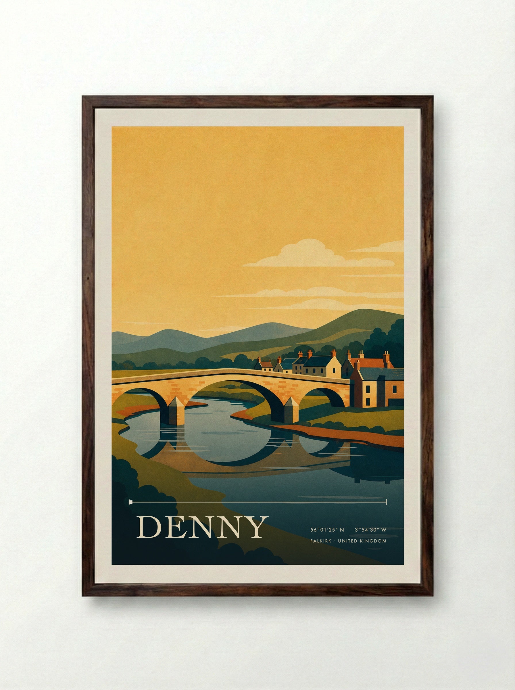 Denny Falkirk United Kingdom Travel Poster - Framed Print Dark Wood
