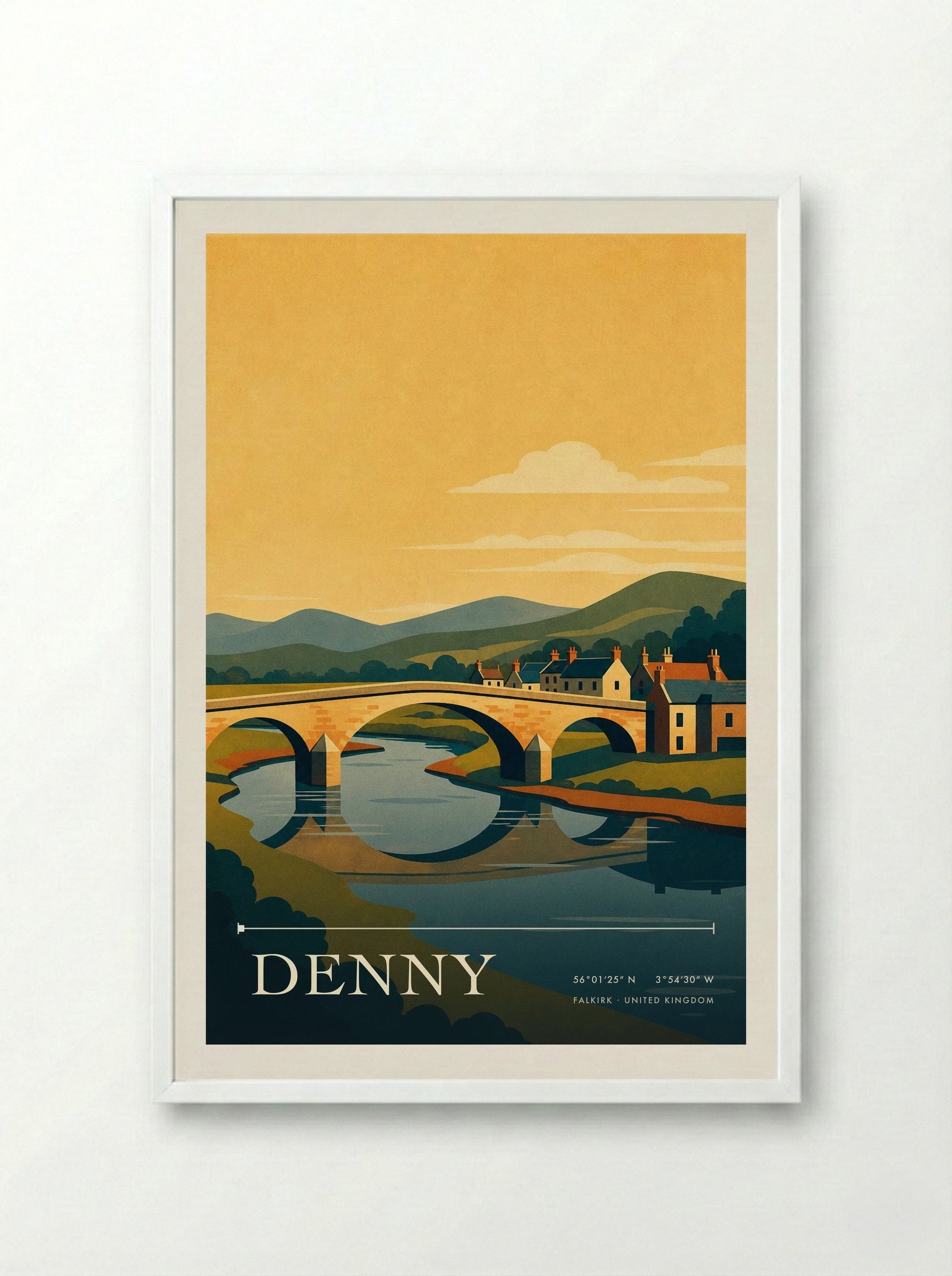 Denny Falkirk United Kingdom Travel Poster - Framed Print White