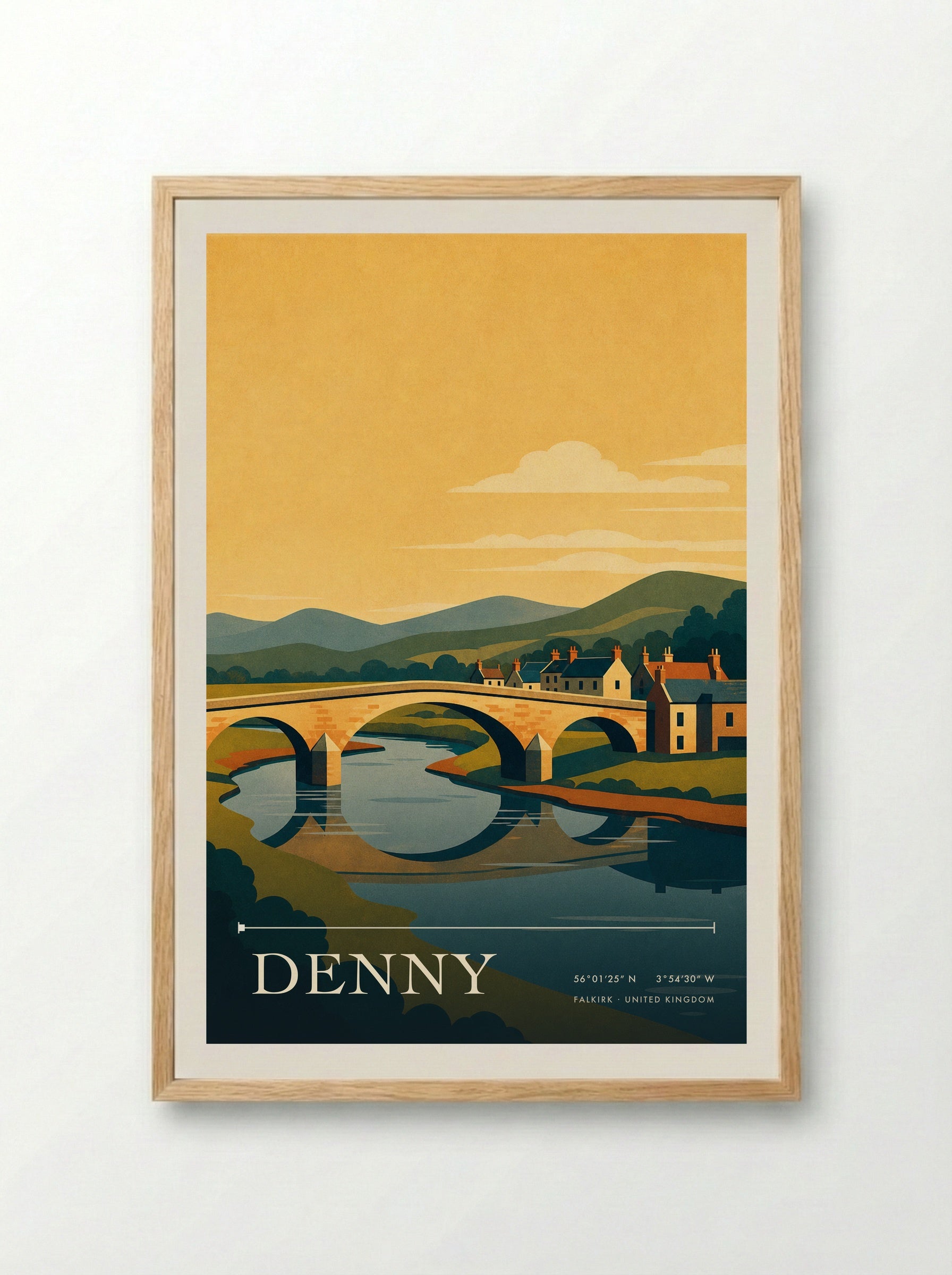 Denny Falkirk United Kingdom Travel Poster - Framed Print Wood