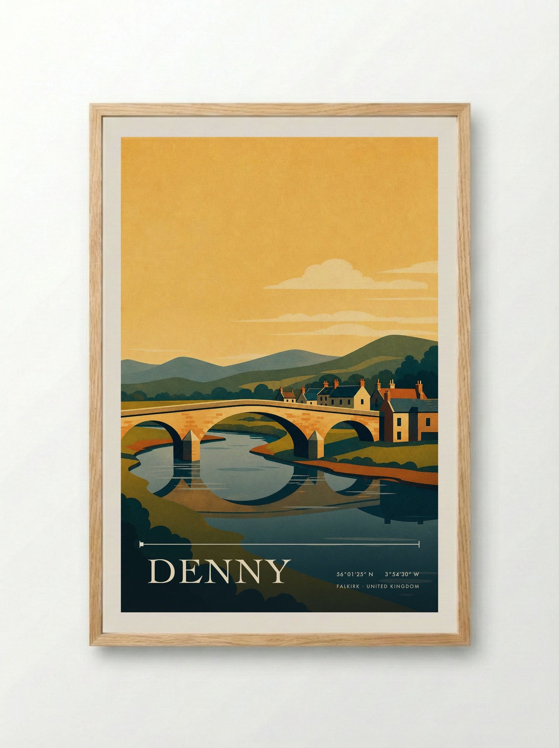Denny Falkirk United Kingdom Travel Poster - Framed Print Wood