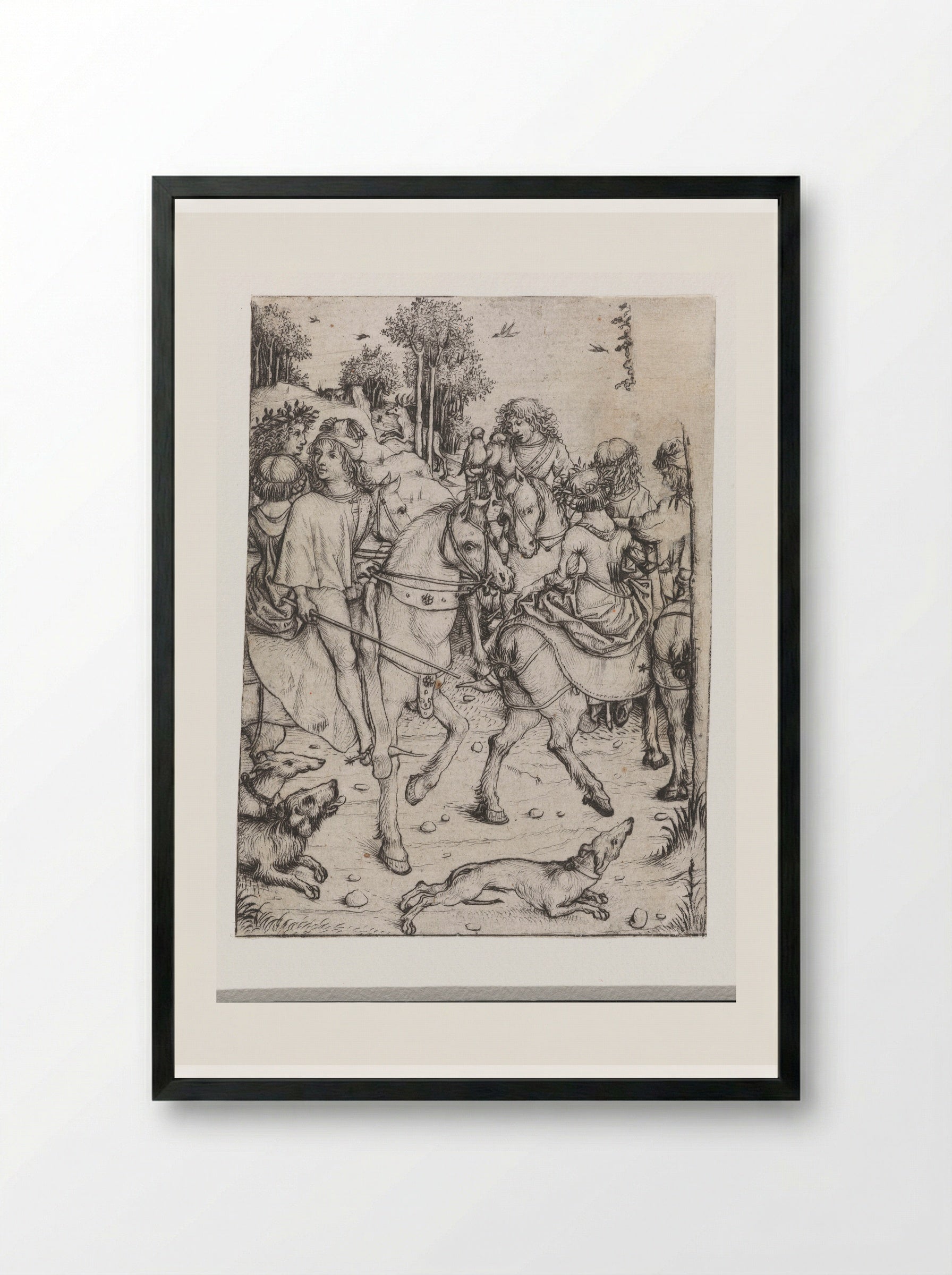 Departure for the Hunt - Master of the Amsterdam Cabinet - Framed Print Black