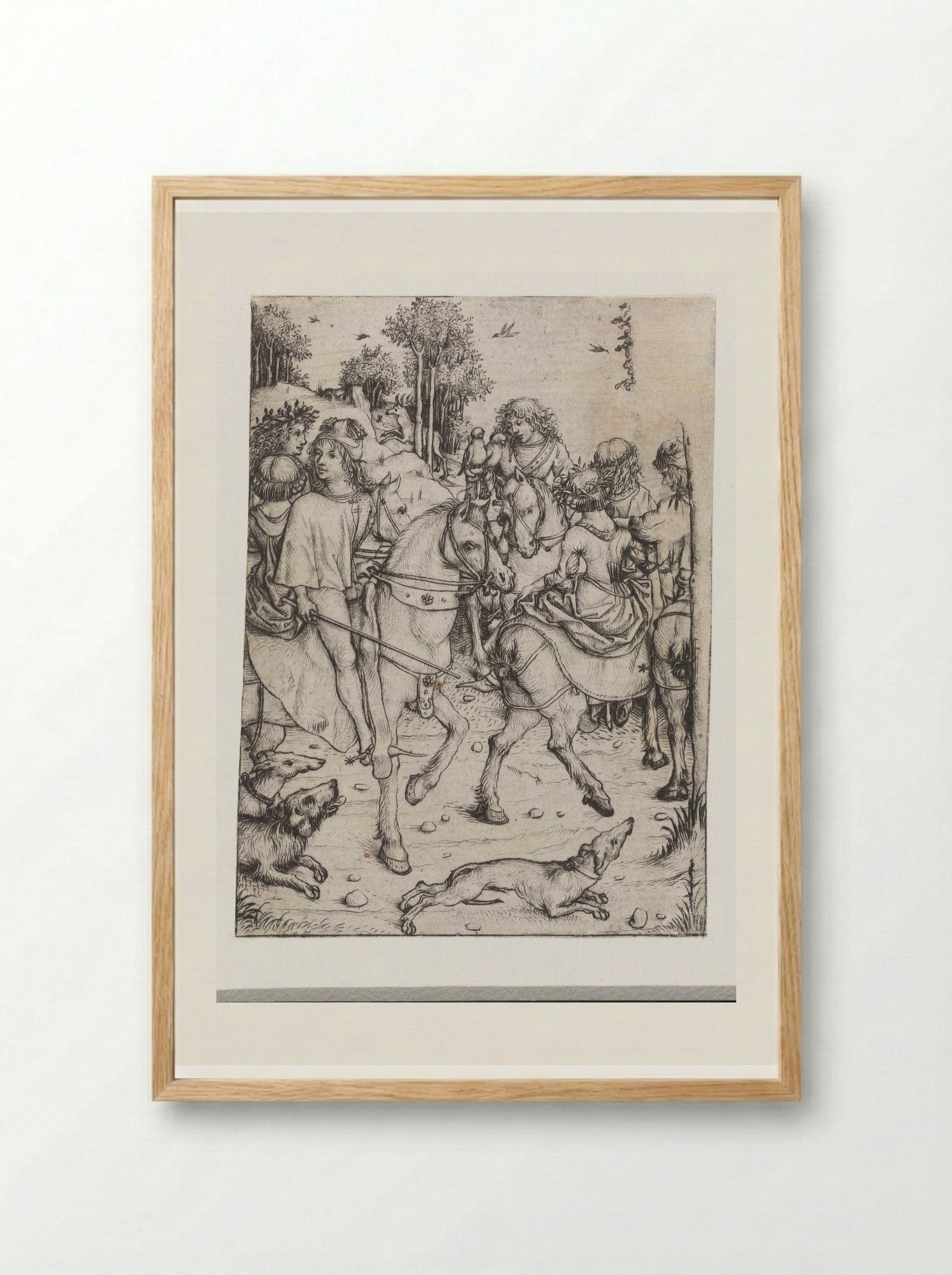 Departure for the Hunt - Master of the Amsterdam Cabinet - Framed Print Wood