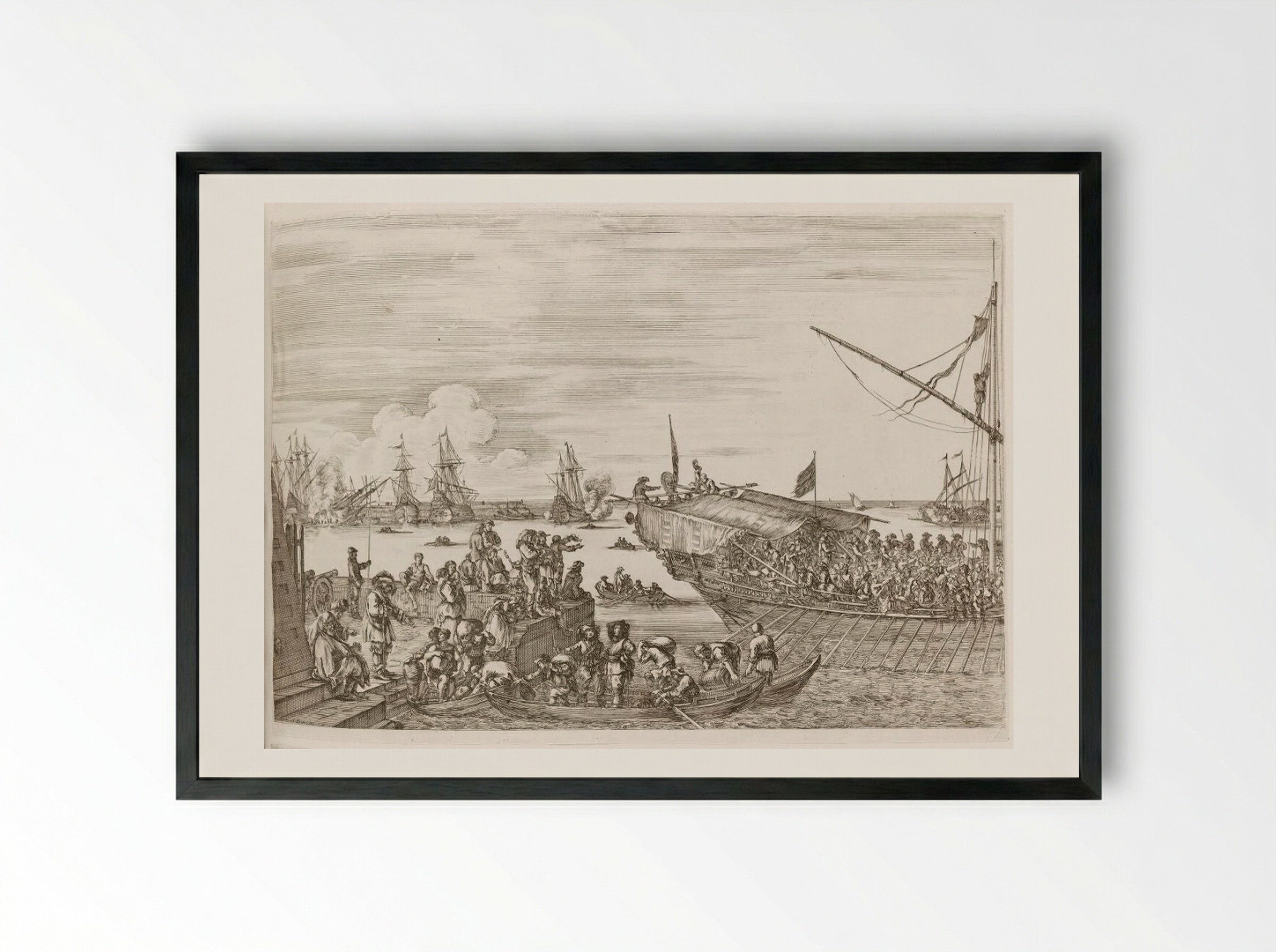 Departure of a Galley Ship - Stefano Della Bella - Framed Print Black