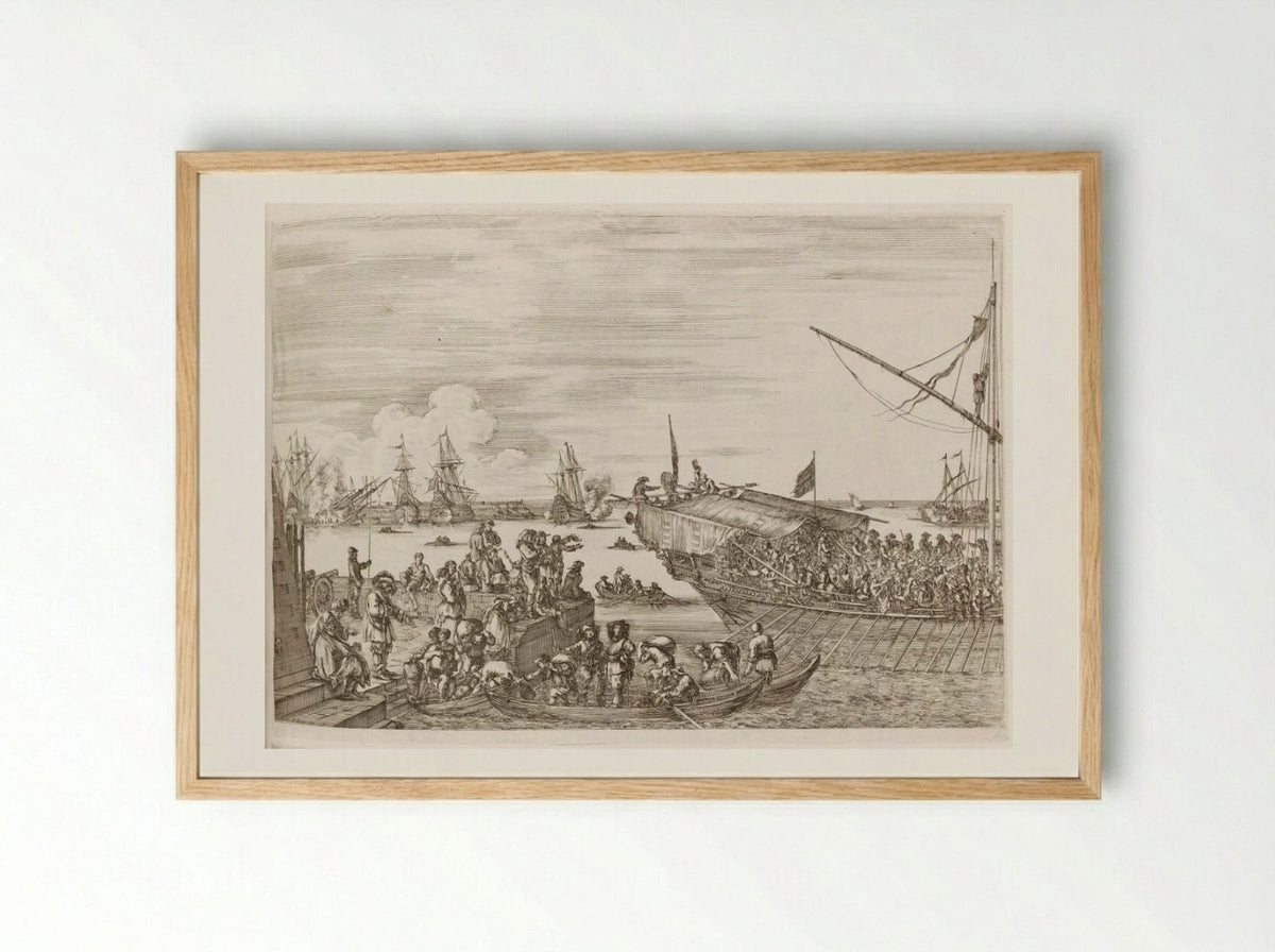 Departure of a Galley Ship - Stefano Della Bella - Framed Print Wood