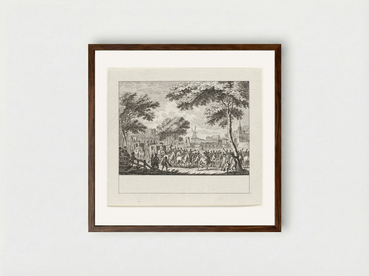 Departure of the Prussians from Amsterdam - Cornelis Brouwer - Framed Print Dark Wood