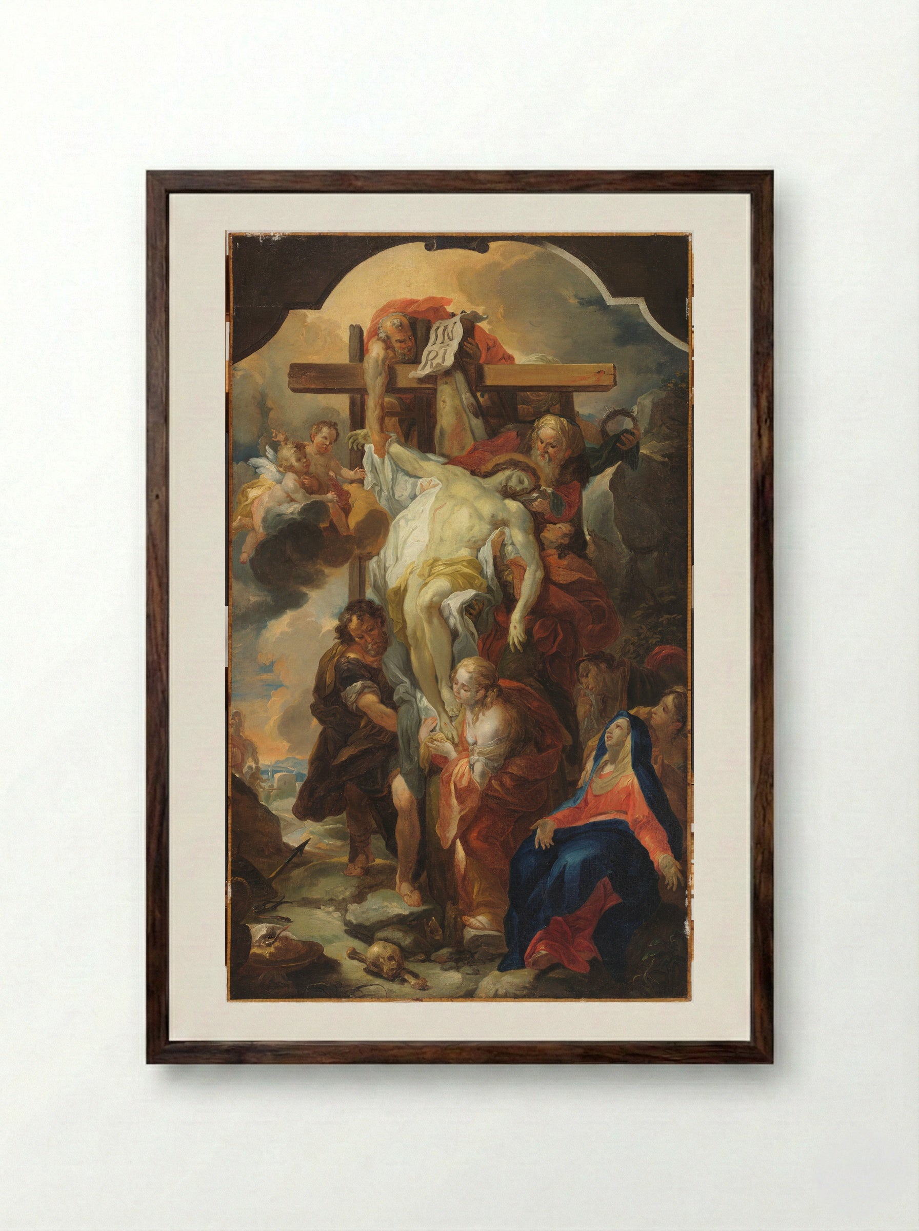 Deposition from the Cross - Johann Michael Rottmayr - Framed Print Dark Wood