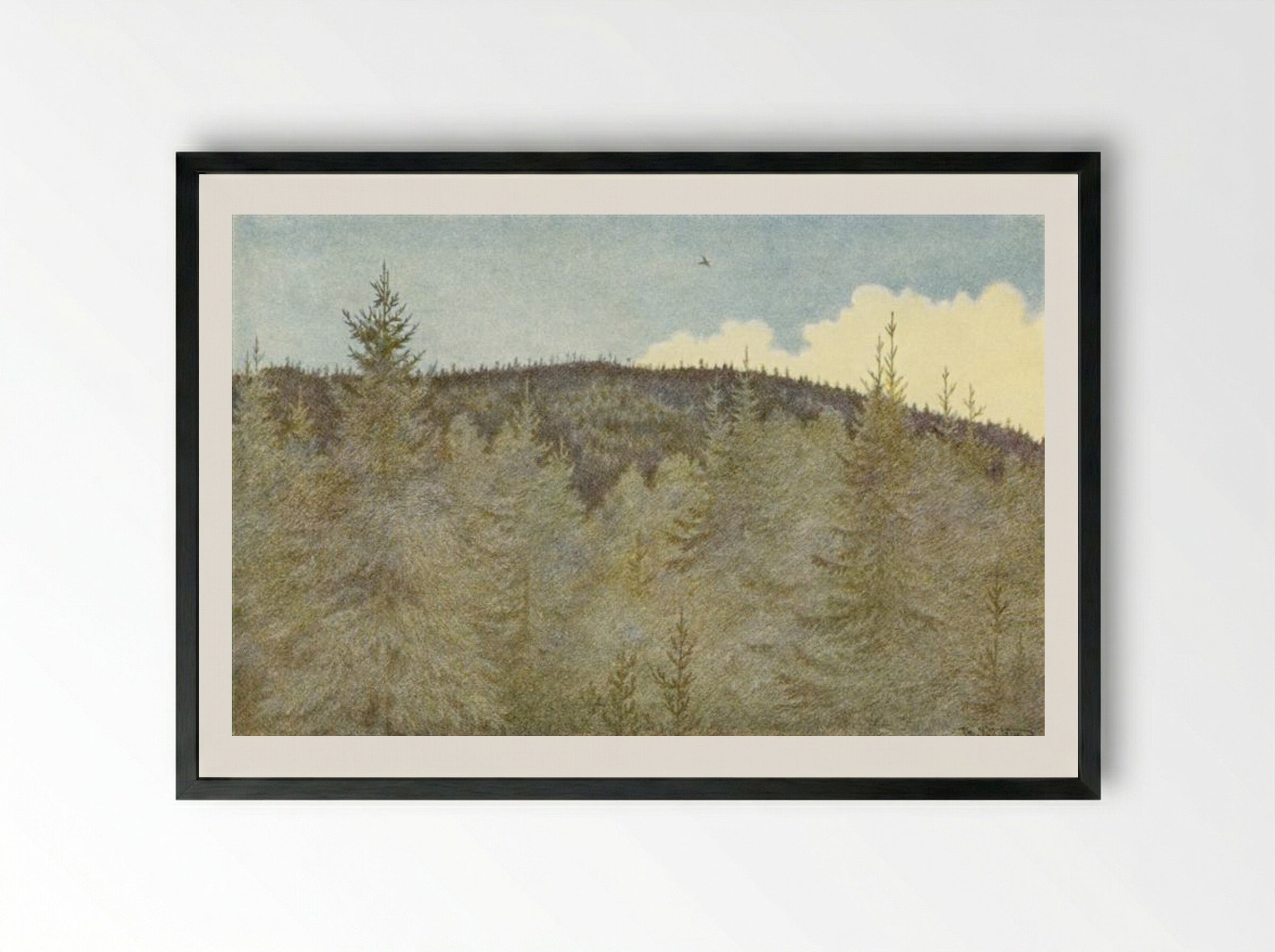 Der Floei En Fugl Over Granehei - Theodor Severin Kittelsen - Framed Print Black