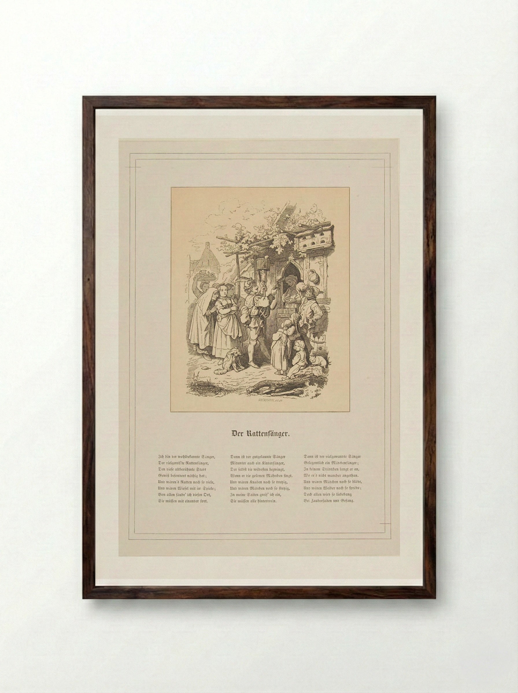 Der Rattenfanger - Adrian Ludwig Richter - Framed Print Dark Wood