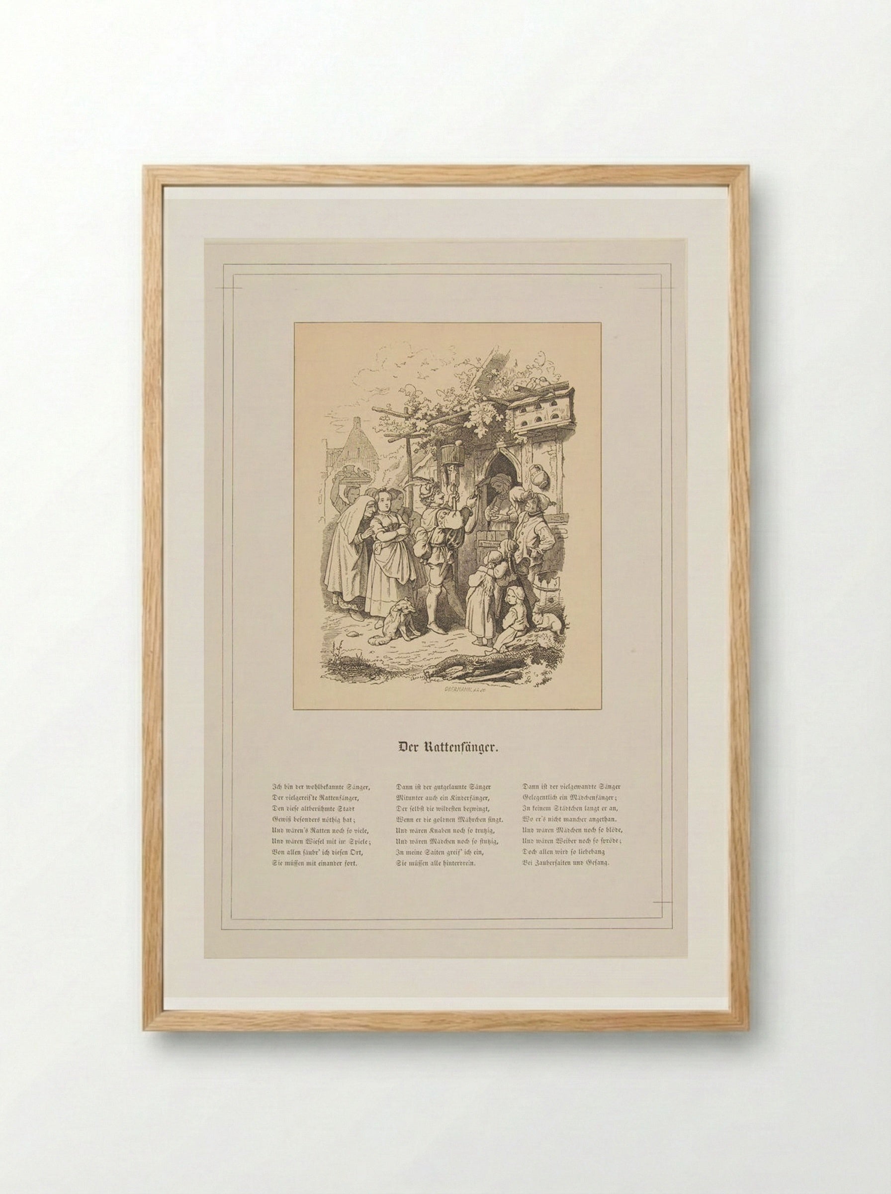 Der Rattenfanger - Adrian Ludwig Richter - Framed Print Wood