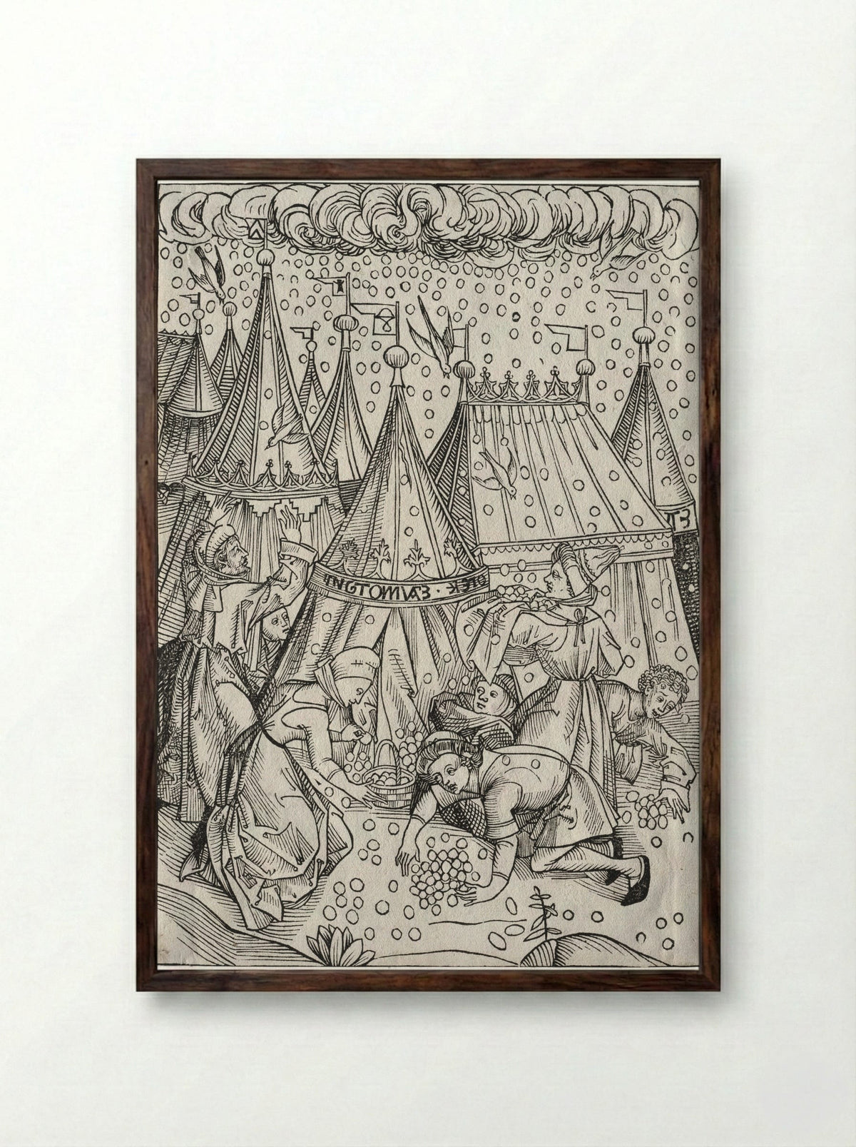 Der Schatzbehalter: Gathering of Manna - Michael Wolgemut - Framed Print Dark Wood