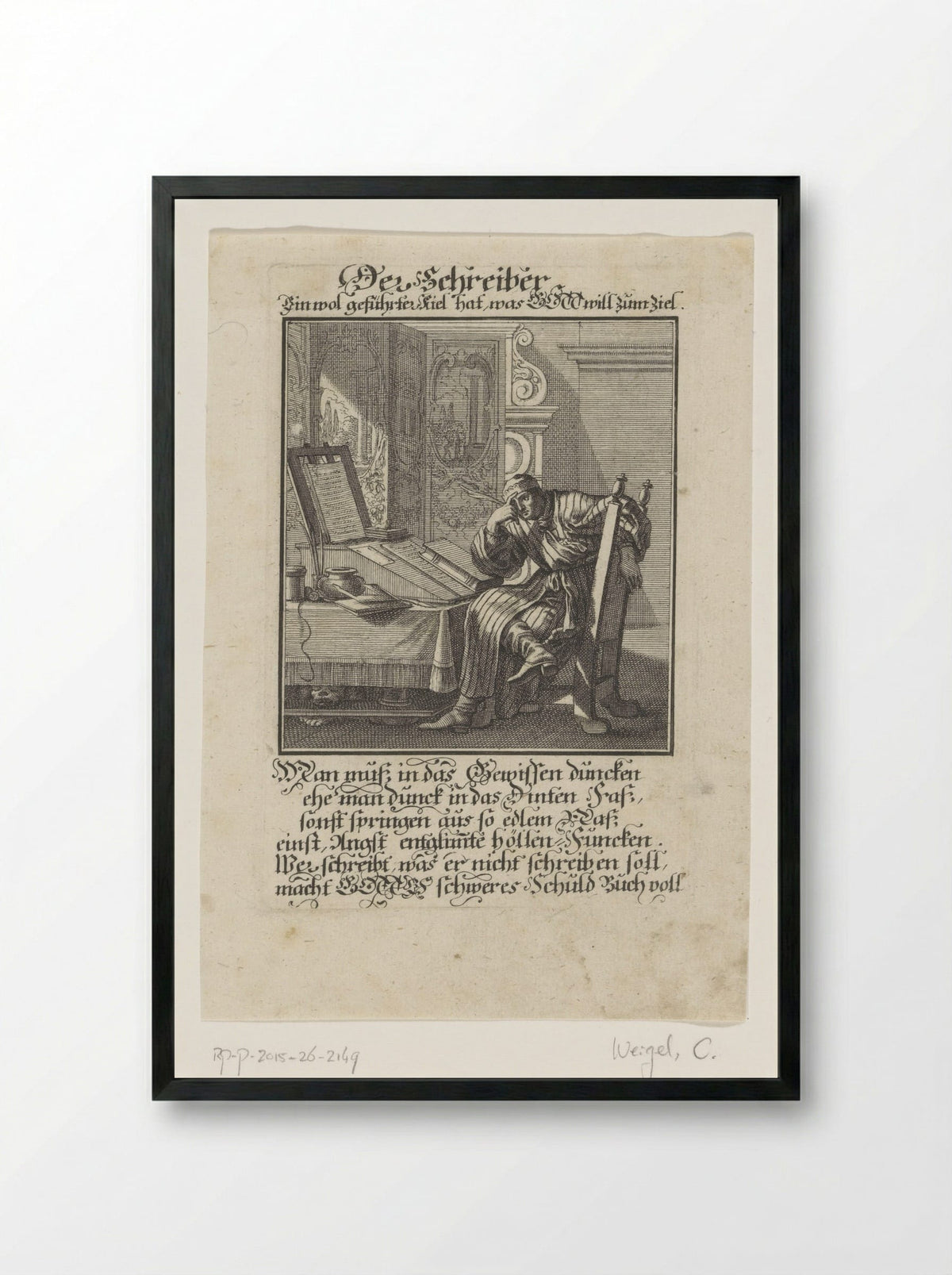 Der Schreiber - Christoph Weigel - Framed Print Black