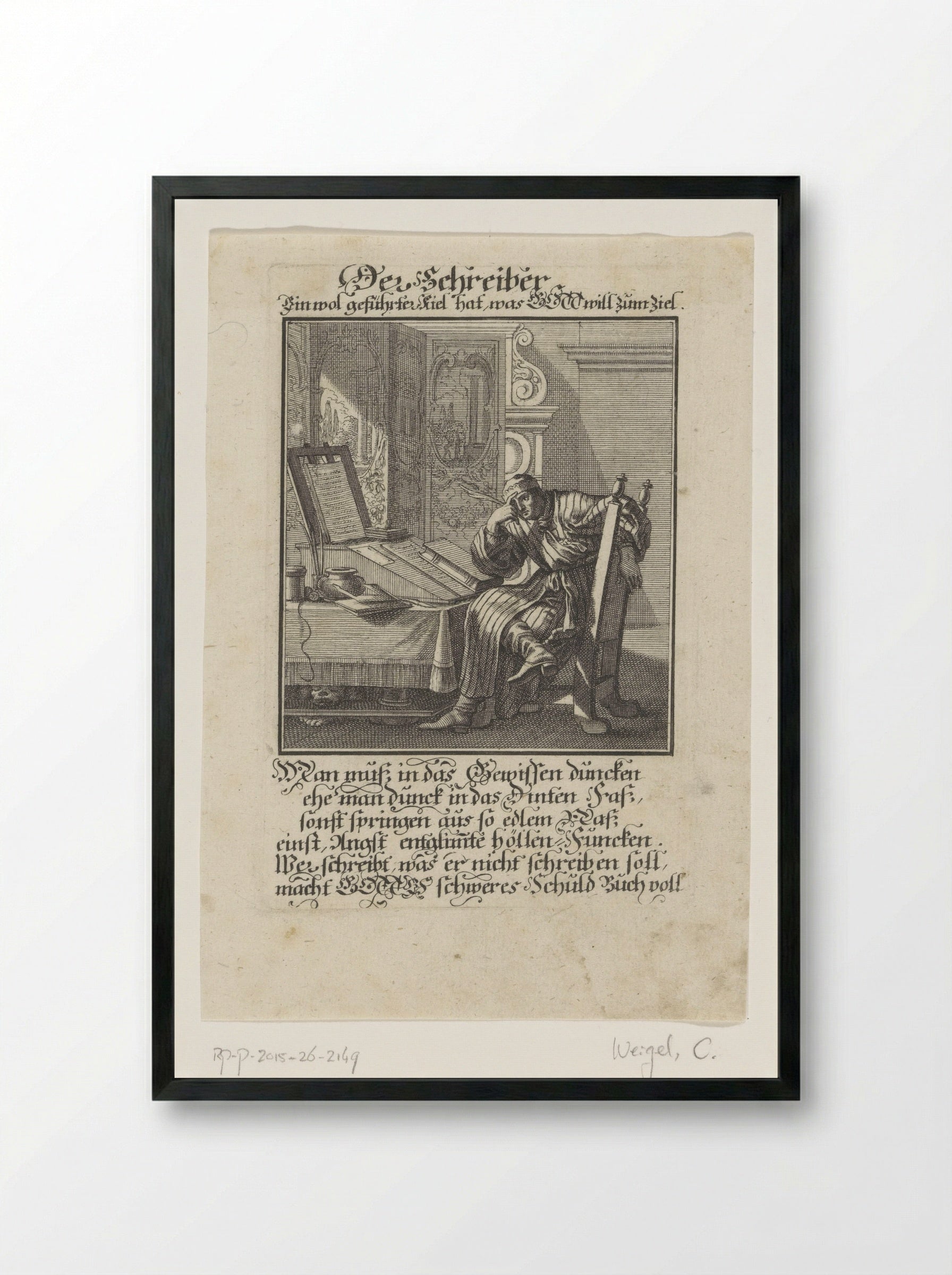 Der Schreiber - Christoph Weigel - Framed Print Black