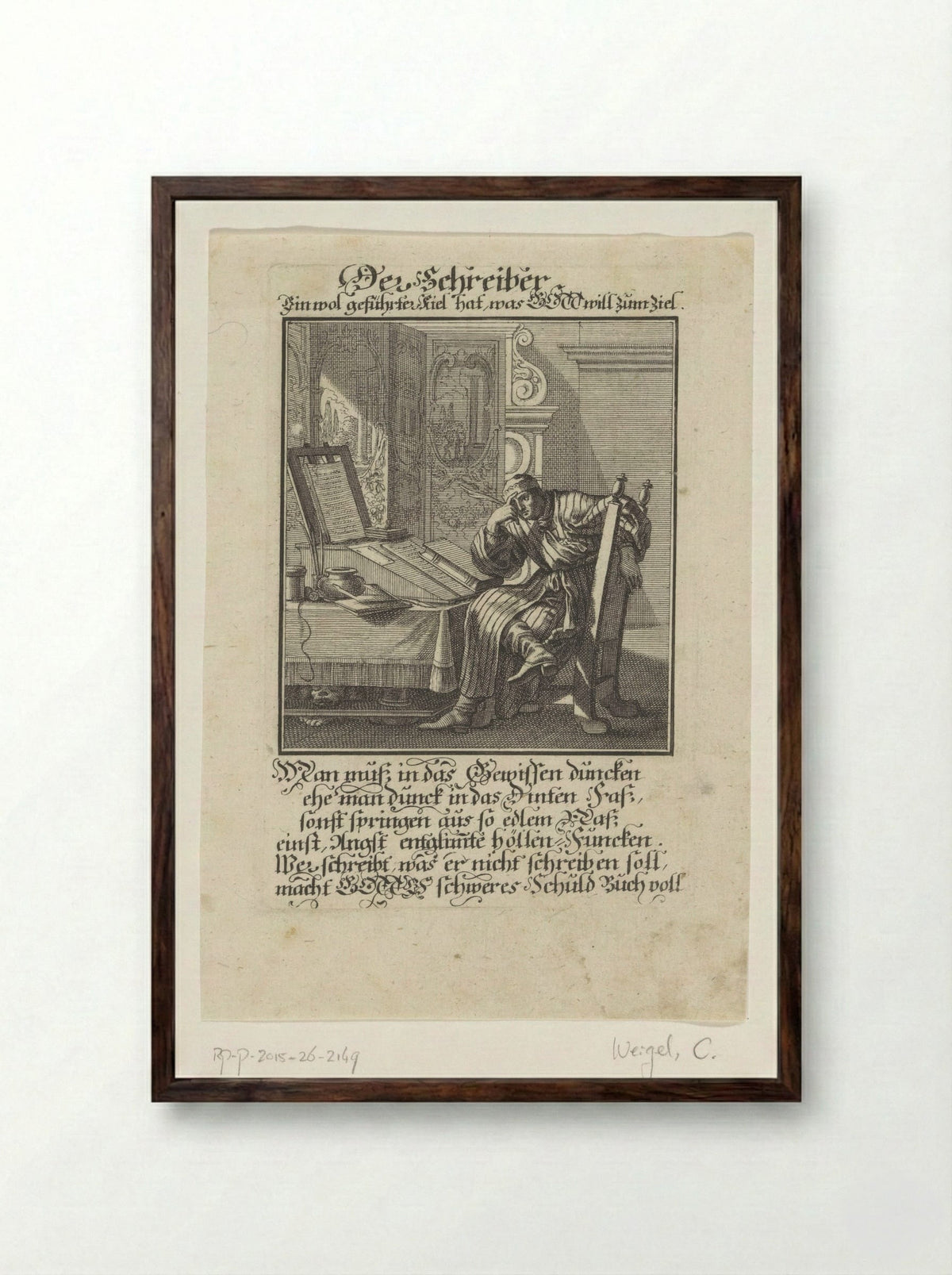 Der Schreiber - Christoph Weigel - Framed Print Dark Wood