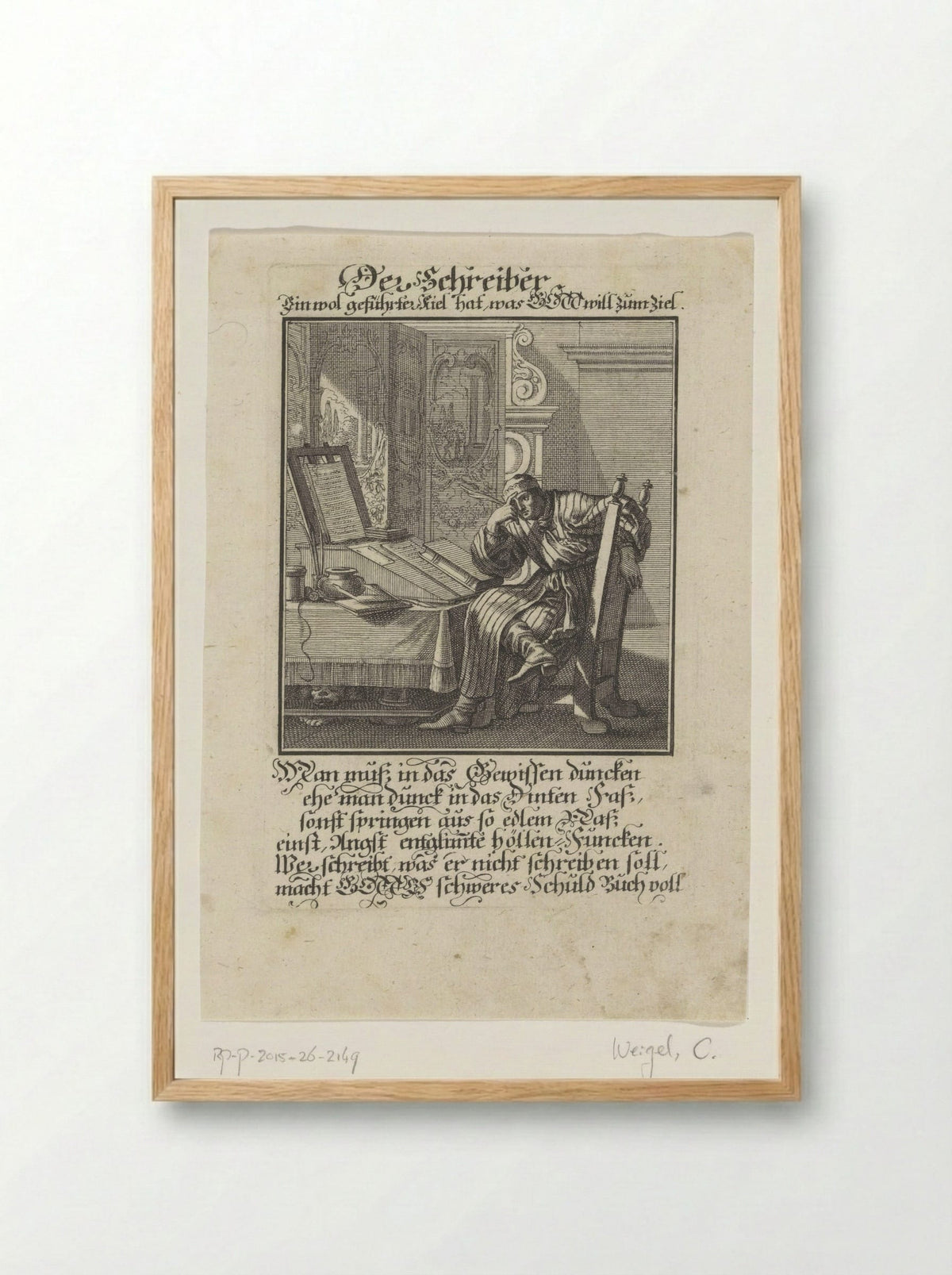 Der Schreiber - Christoph Weigel - Framed Print Wood