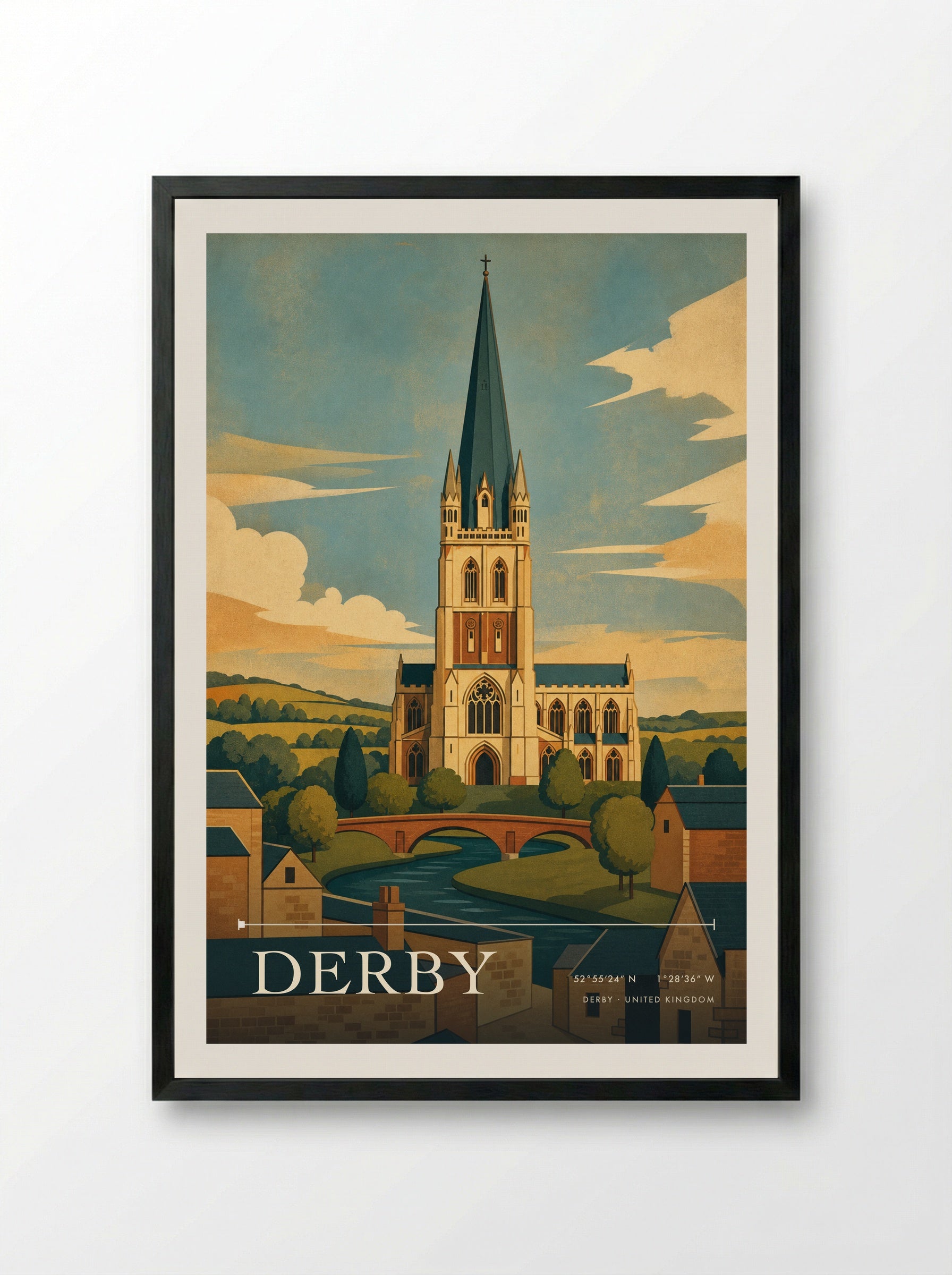 Derby United Kingdom Travel Poster - Framed Print Black
