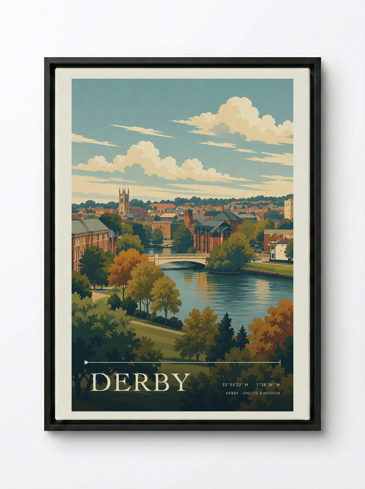 Derby | Travel Poster - Framed Canvas Black