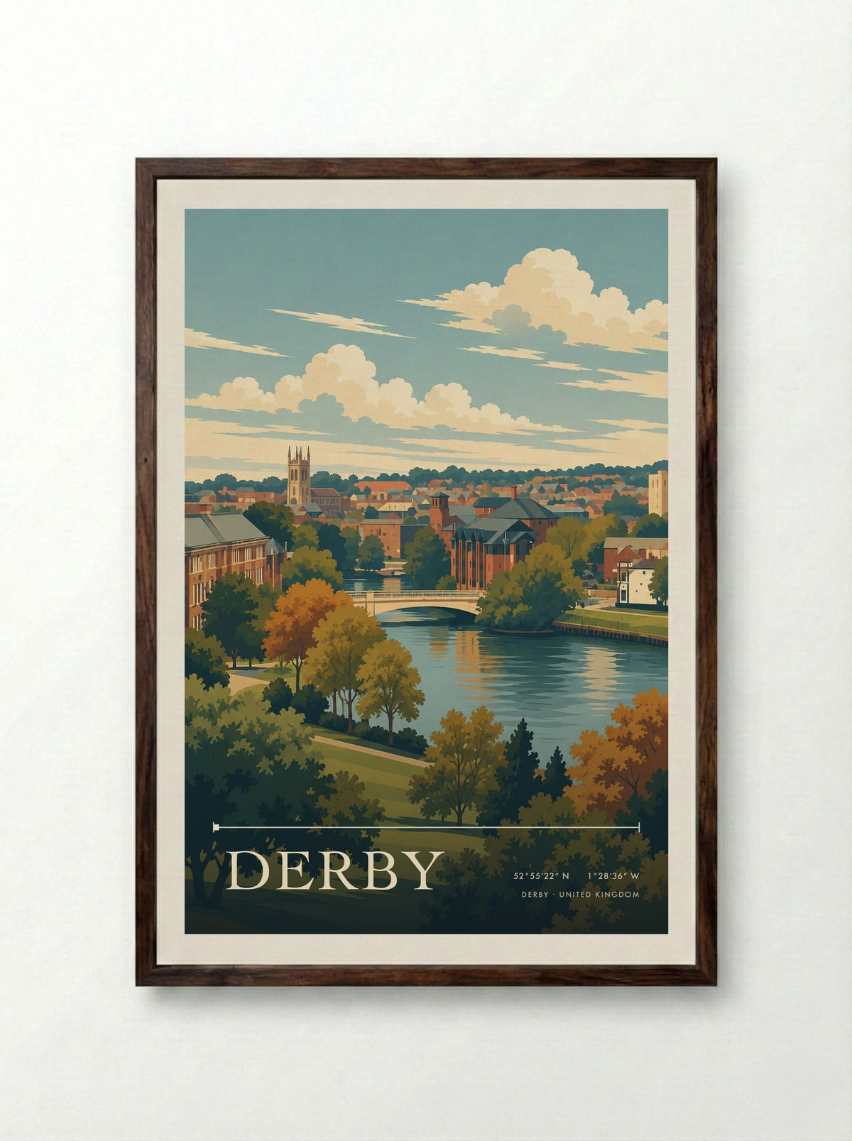 Derby | Travel Poster - Framed Print Dark Wood