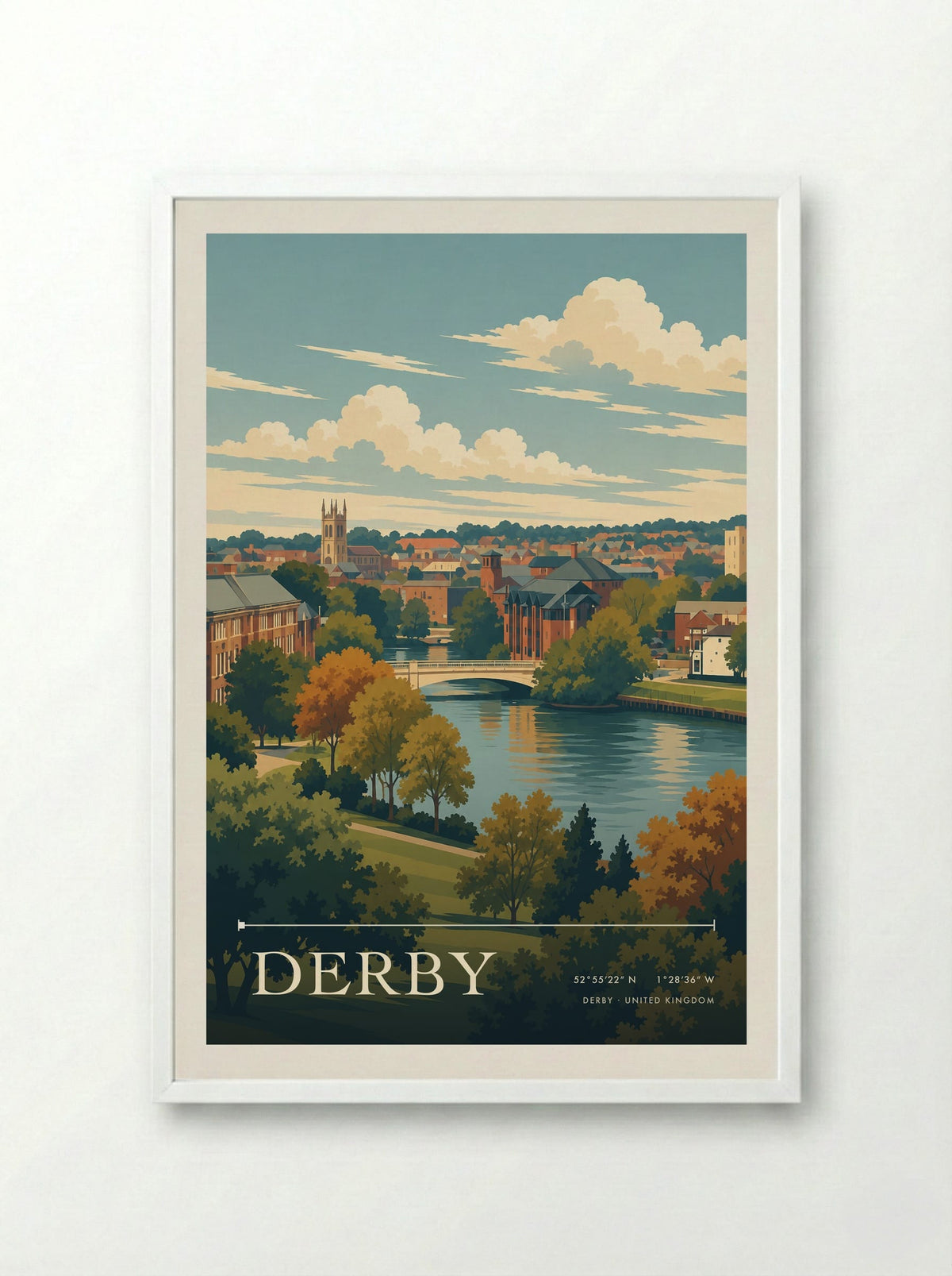 Derby | Travel Poster - Framed Print White