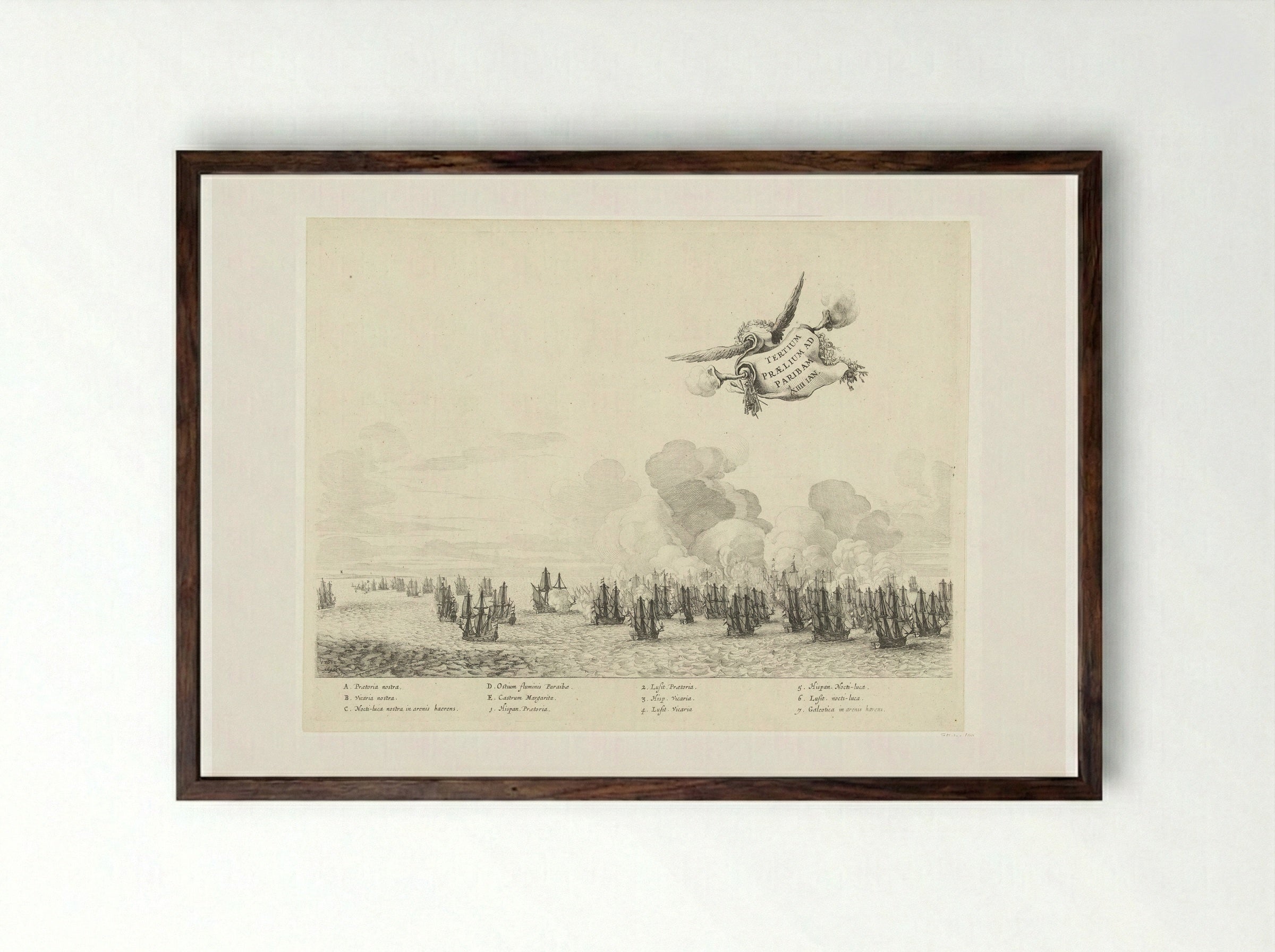 Derde gevecht met de Portugese vloot bij Paraiba - Salomon Savery - Framed Print Dark Wood