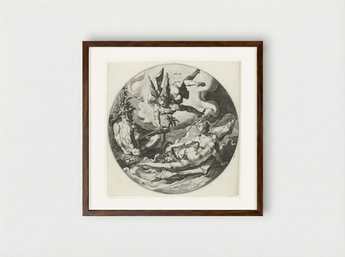 Derde scheppingsdag: scheiding van land en water - Jan Harmensz. Muller - Framed Print Dark Wood