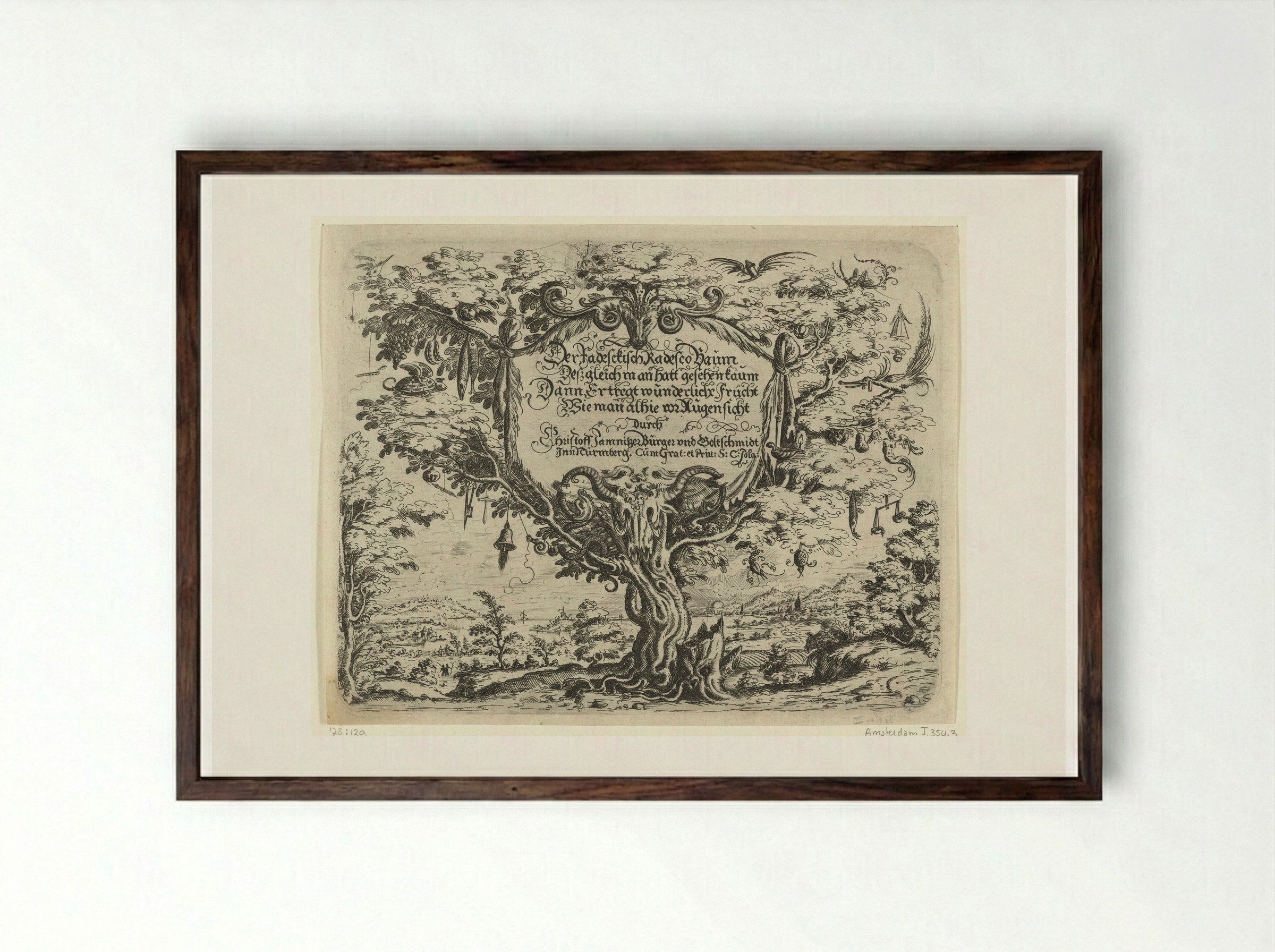 Derde titelblad - Christoph Jamnitzer - Framed Print Dark Wood