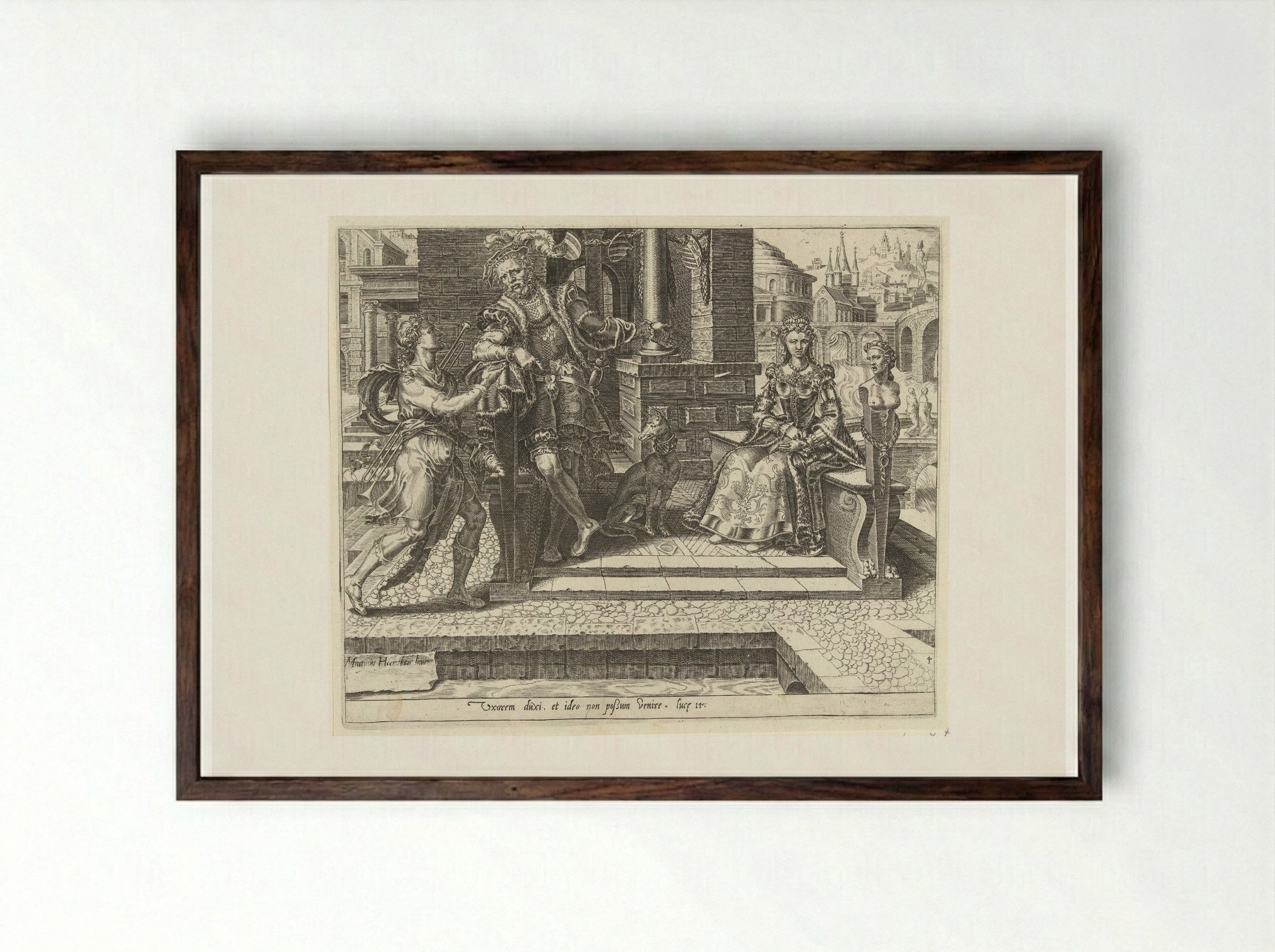 Derde voorwendsel: pas getrouwd - Dirck Volckertsz. Coornhert - Framed Print Dark Wood