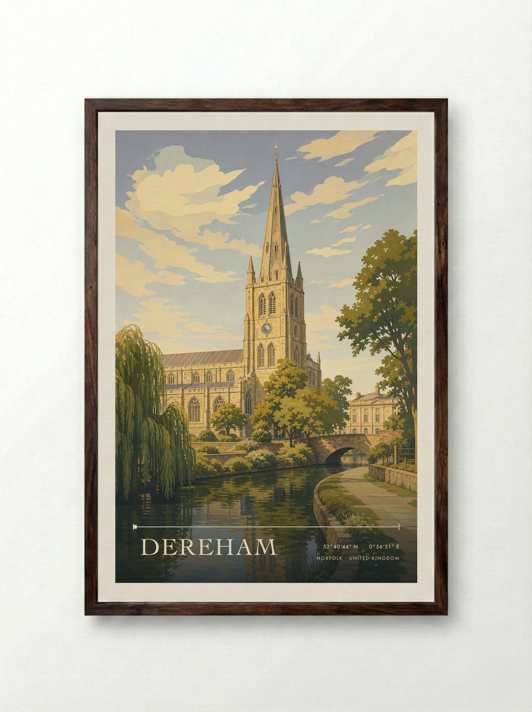 Dereham Norfolk United Kingdom Travel Poster - Framed Print Dark Wood