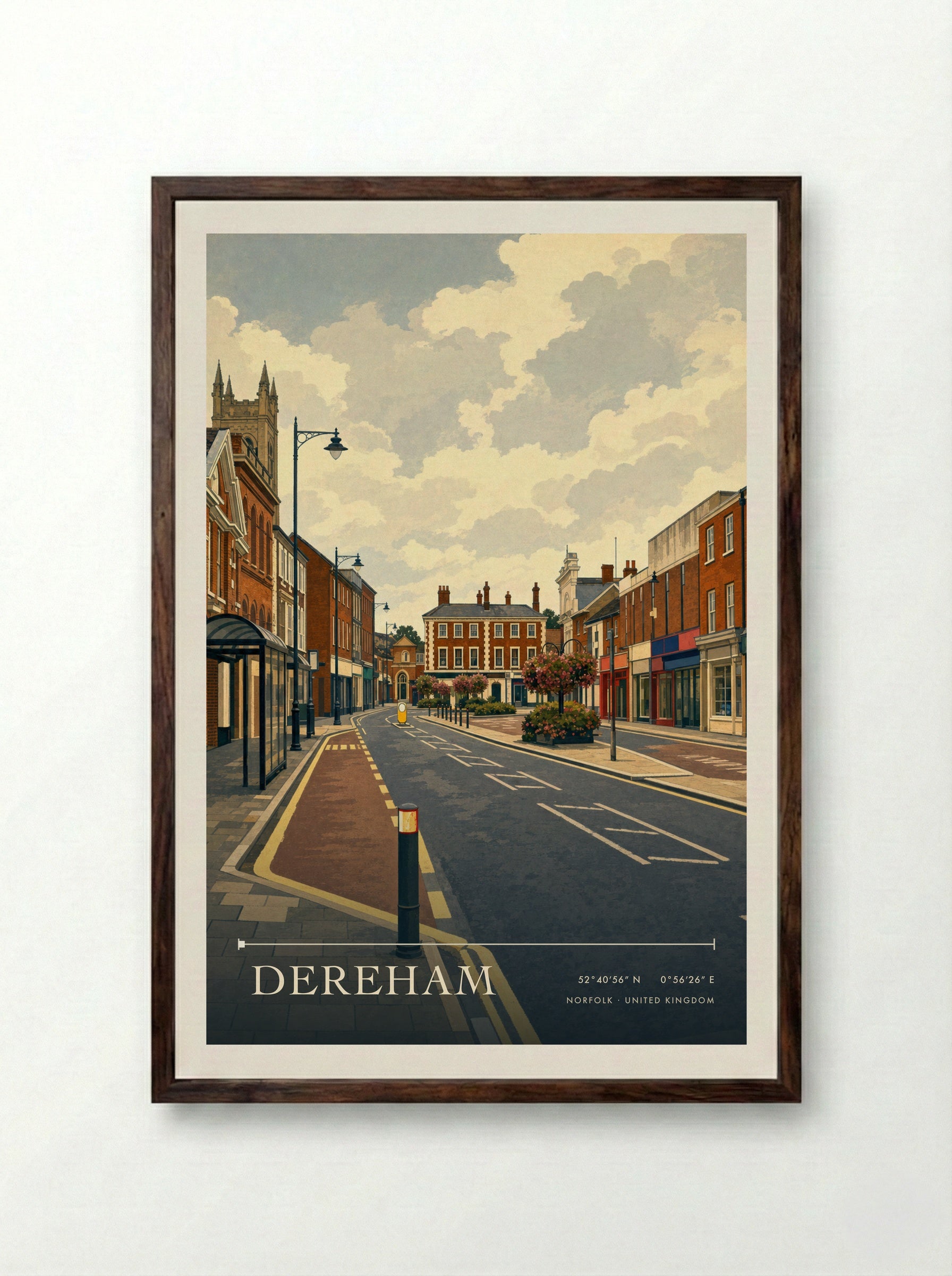 Dereham Norfolk United Kingdom Travel Poster - Framed Print Dark Wood