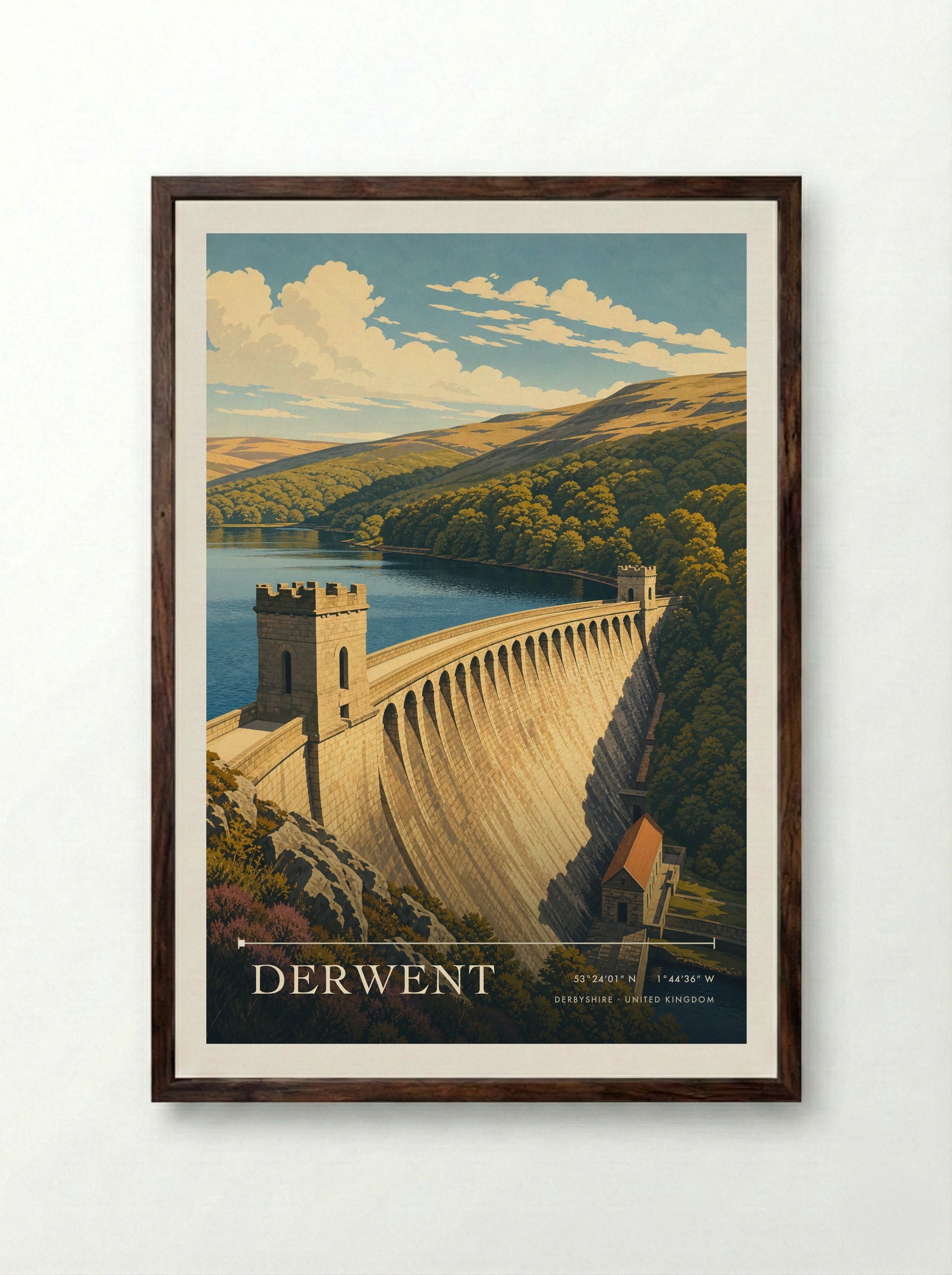 Derwent Derbyshire United Kingdom Travel Poster - Framed Print Dark Wood