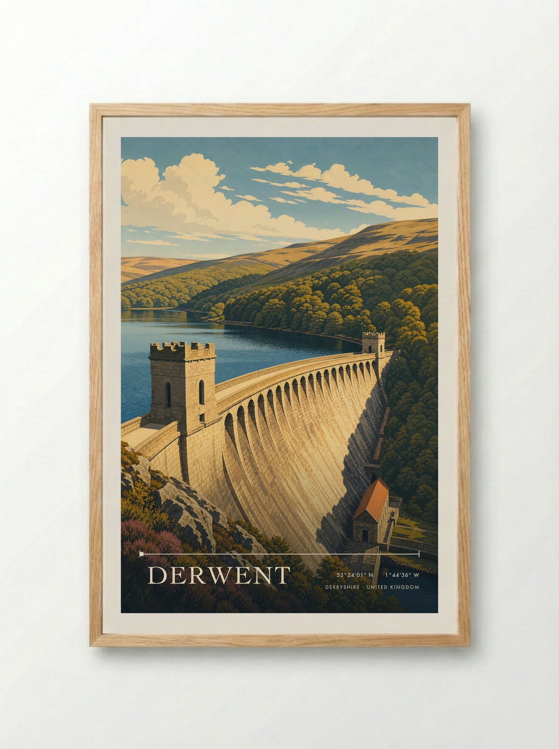 Derwent Derbyshire United Kingdom Travel Poster - Framed Print Wood